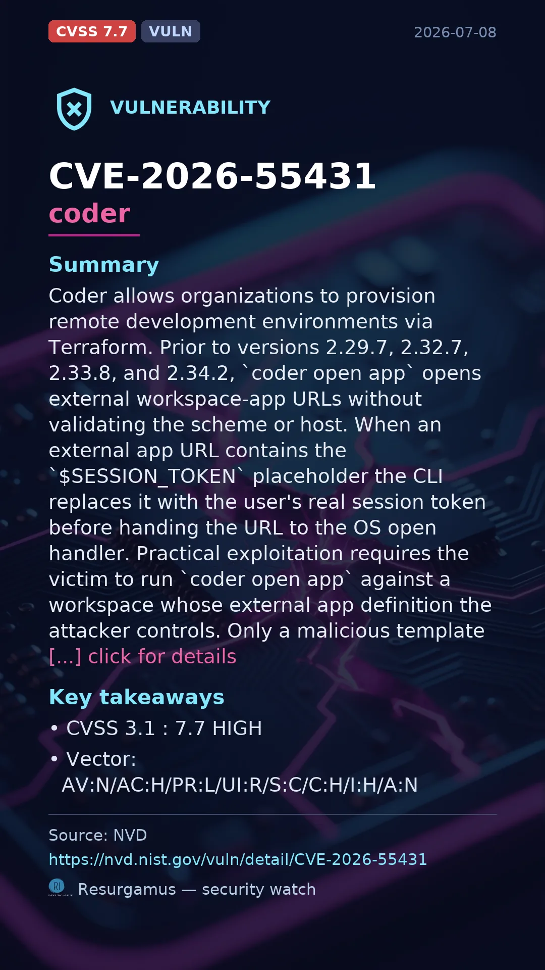 CVE-2026-55431 coder Vulnerability