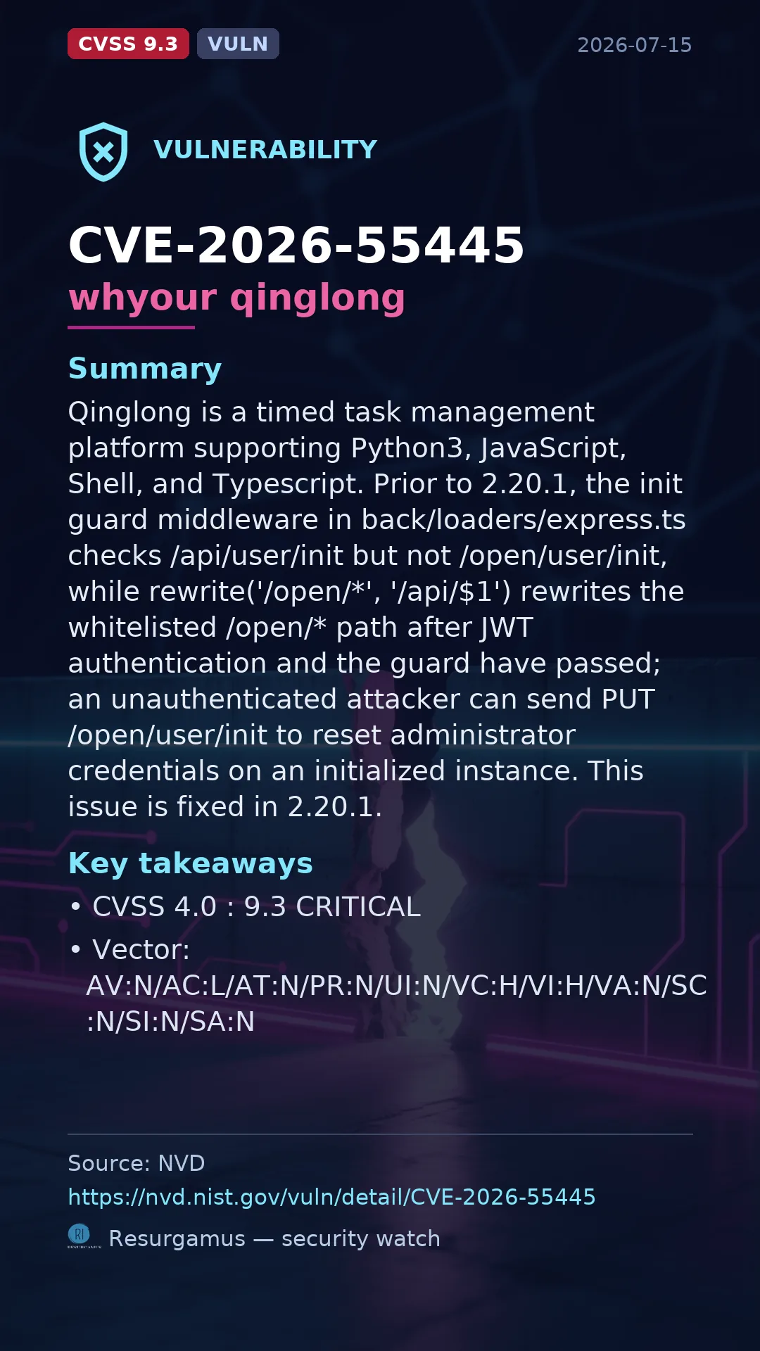 CVE-2026-55445 whyour qinglong Vulnerability
