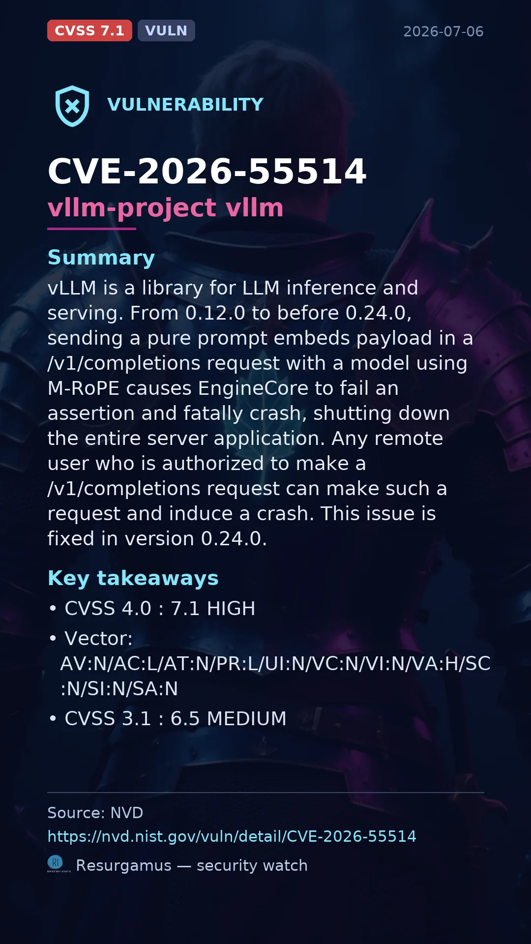 CVE-2026-55514 vllm-project vllm Vulnerability