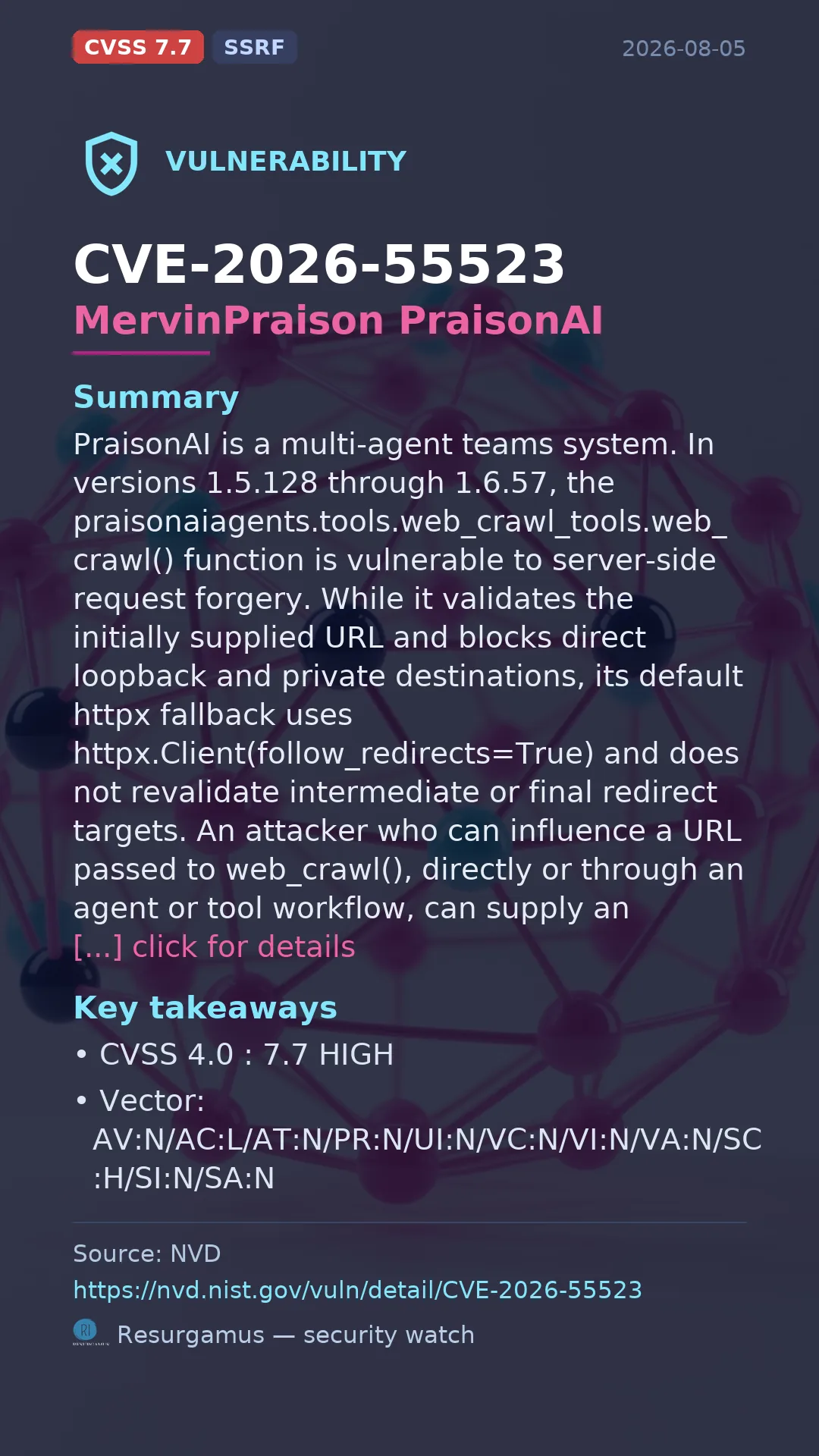 CVE-2026-55523 MervinPraison PraisonAI Vulnerability