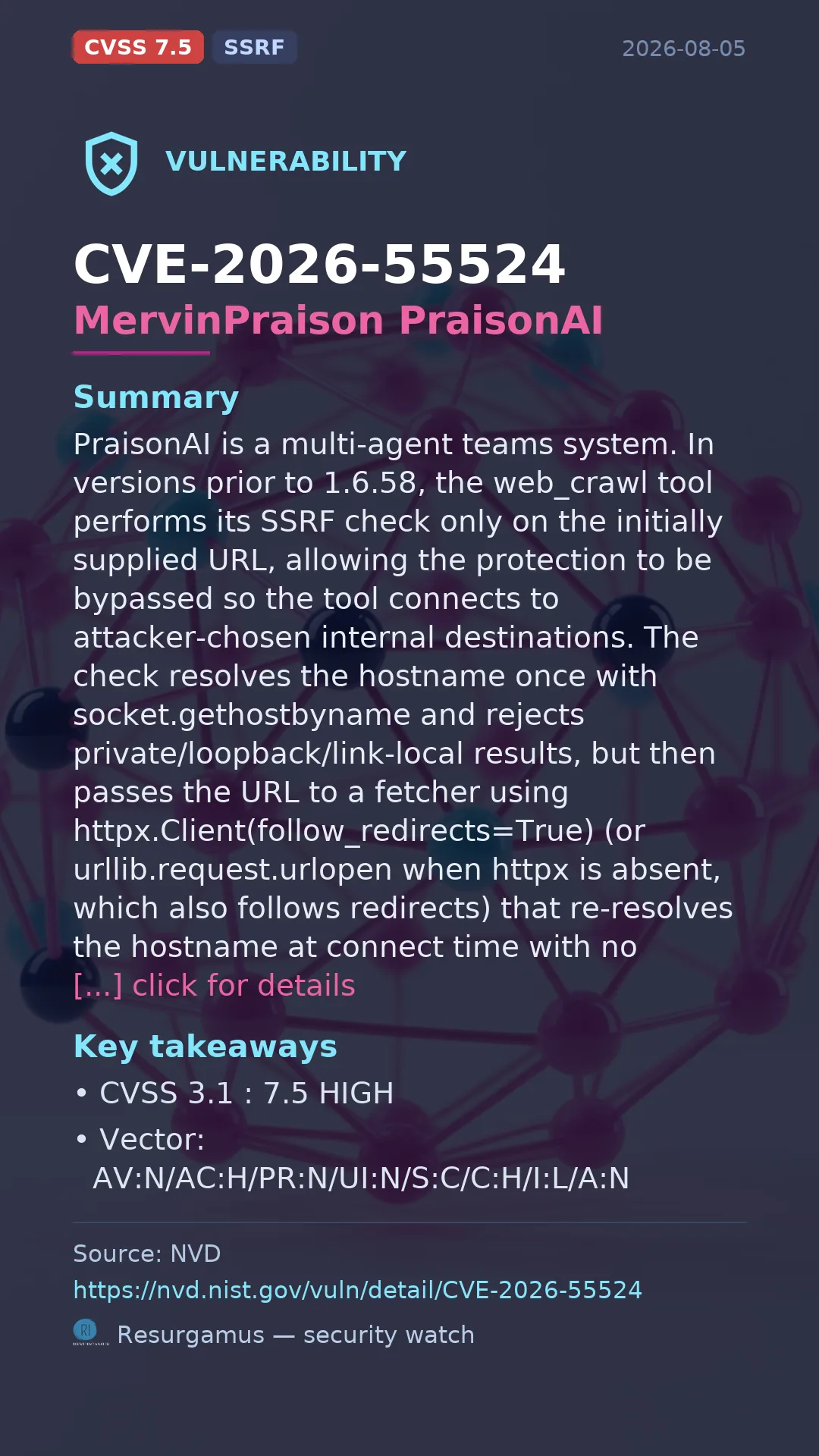 CVE-2026-55524 MervinPraison PraisonAI Vulnerability