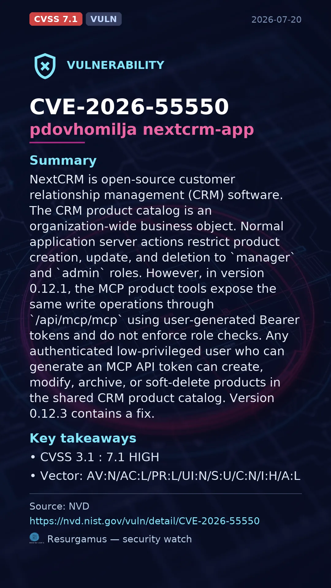 CVE-2026-55550 pdovhomilja nextcrm-app Vulnerability