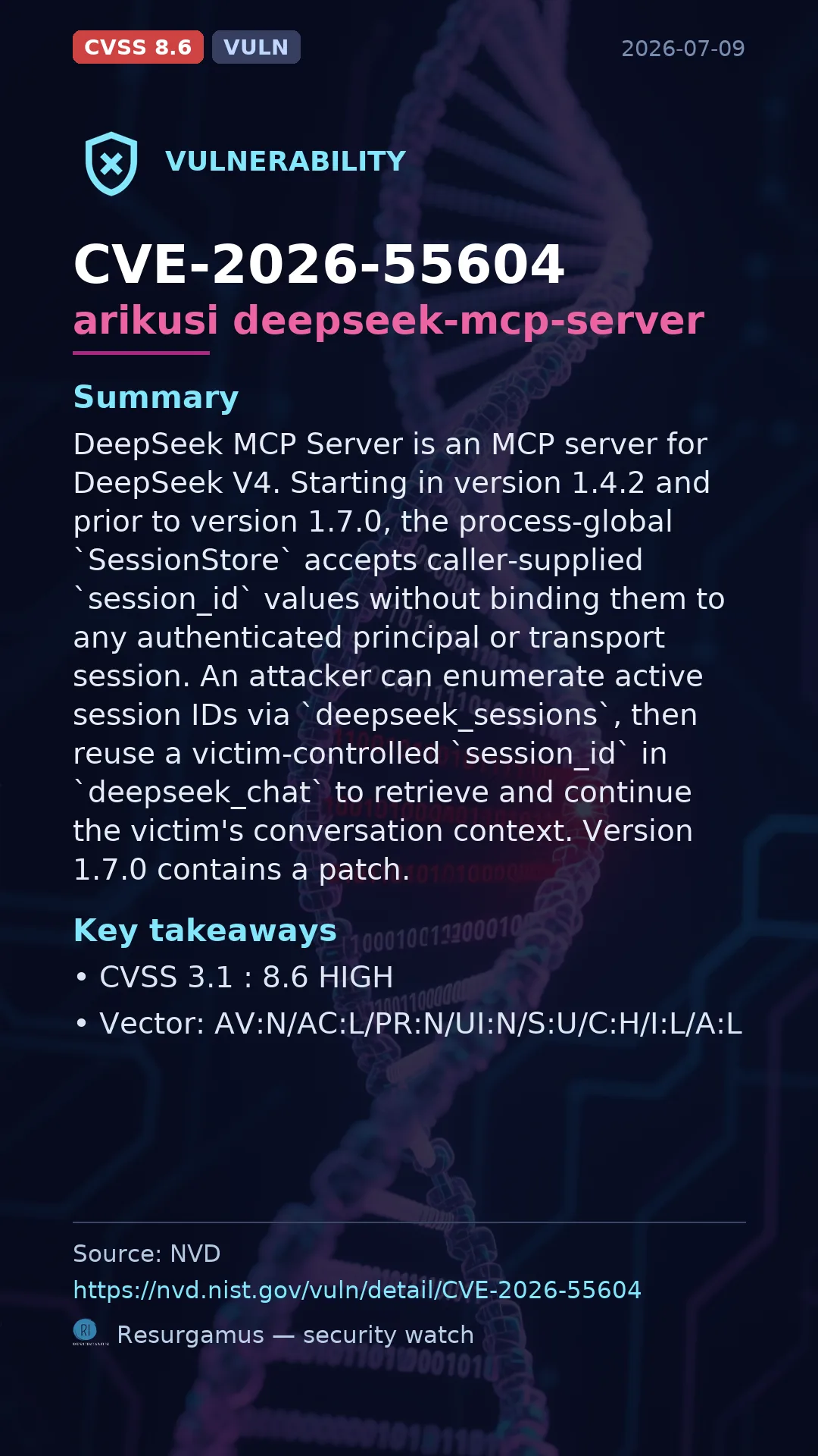 CVE-2026-55604 arikusi deepseek-mcp-server Vulnerability