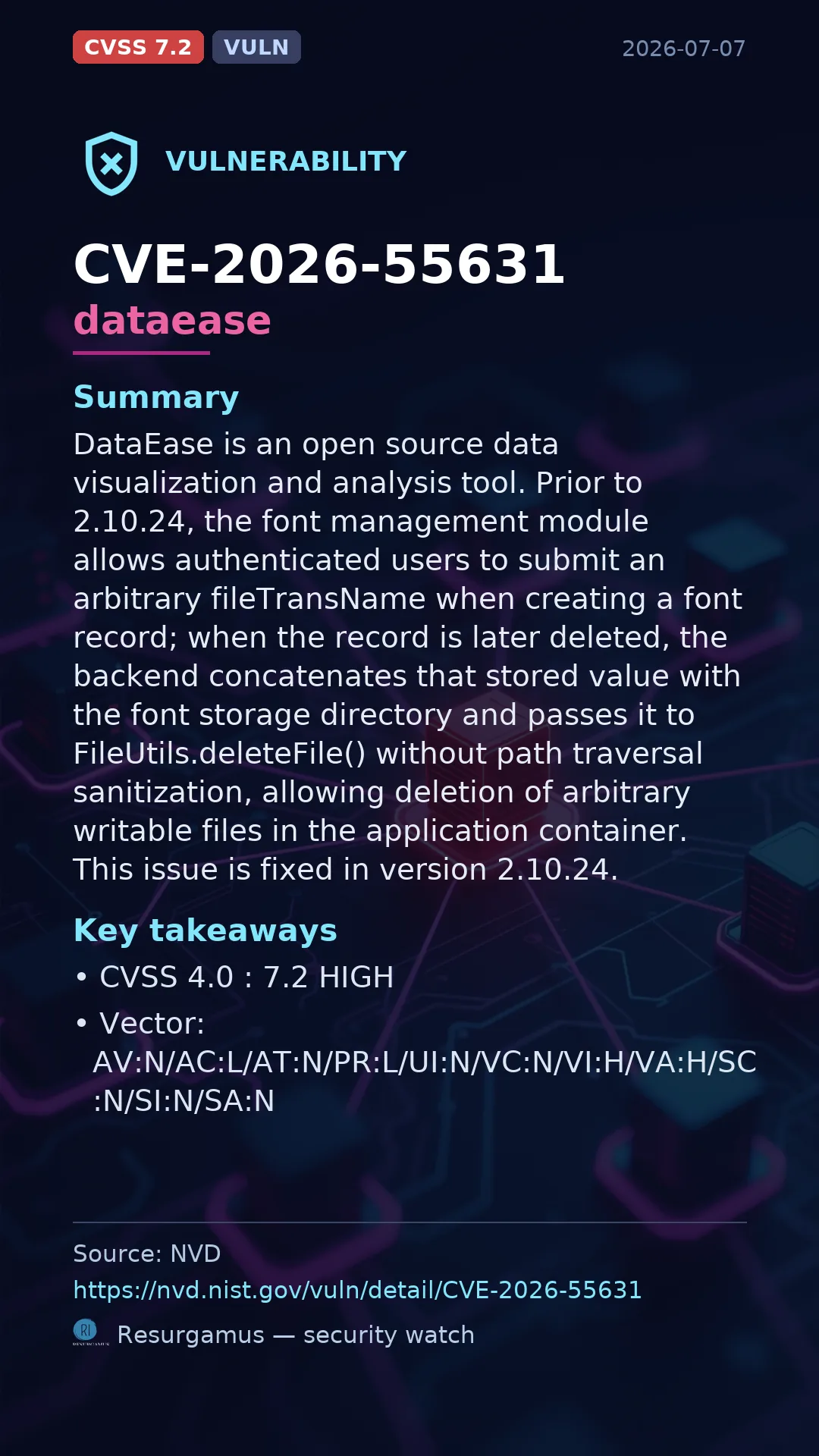 CVE-2026-55631 dataease Vulnerability