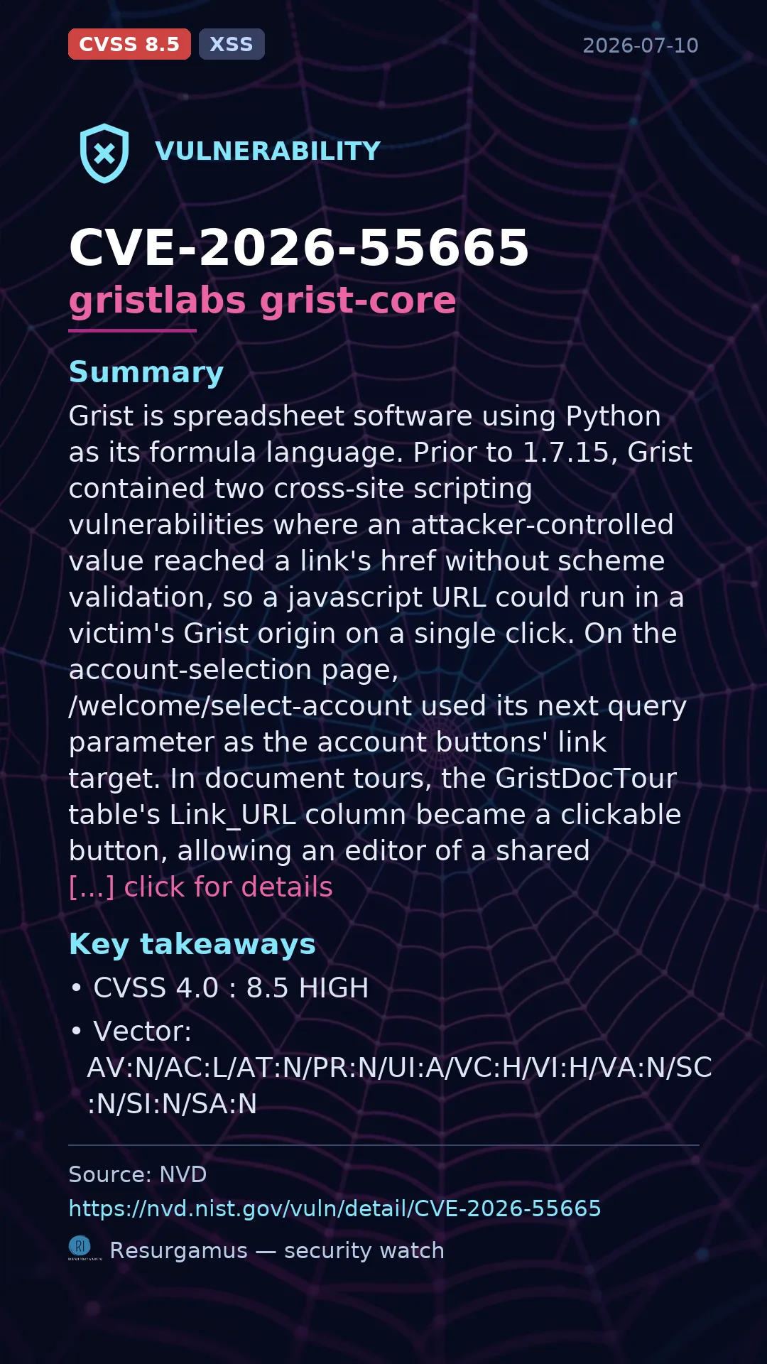 CVE-2026-55665 gristlabs grist-core Vulnerability