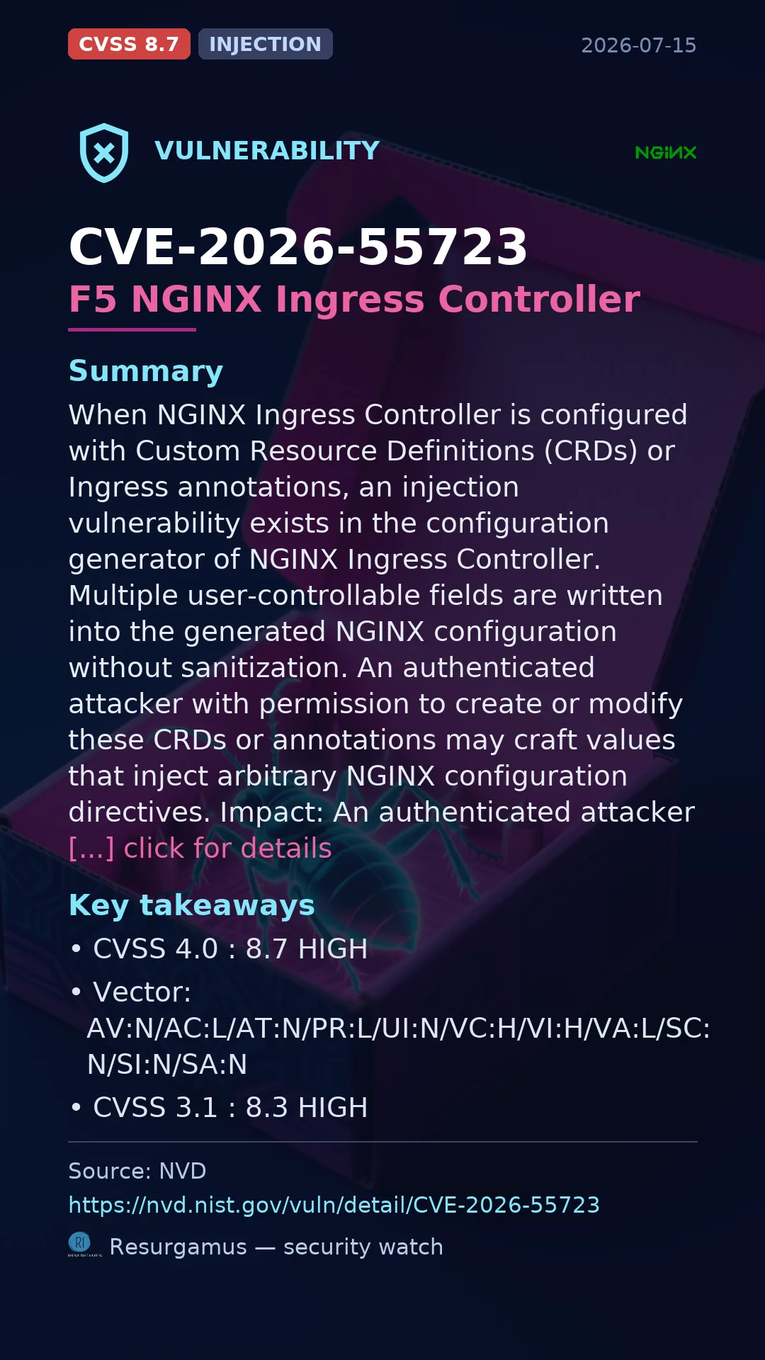 CVE-2026-55723 F5 NGINX Ingress Controller Vulnerability