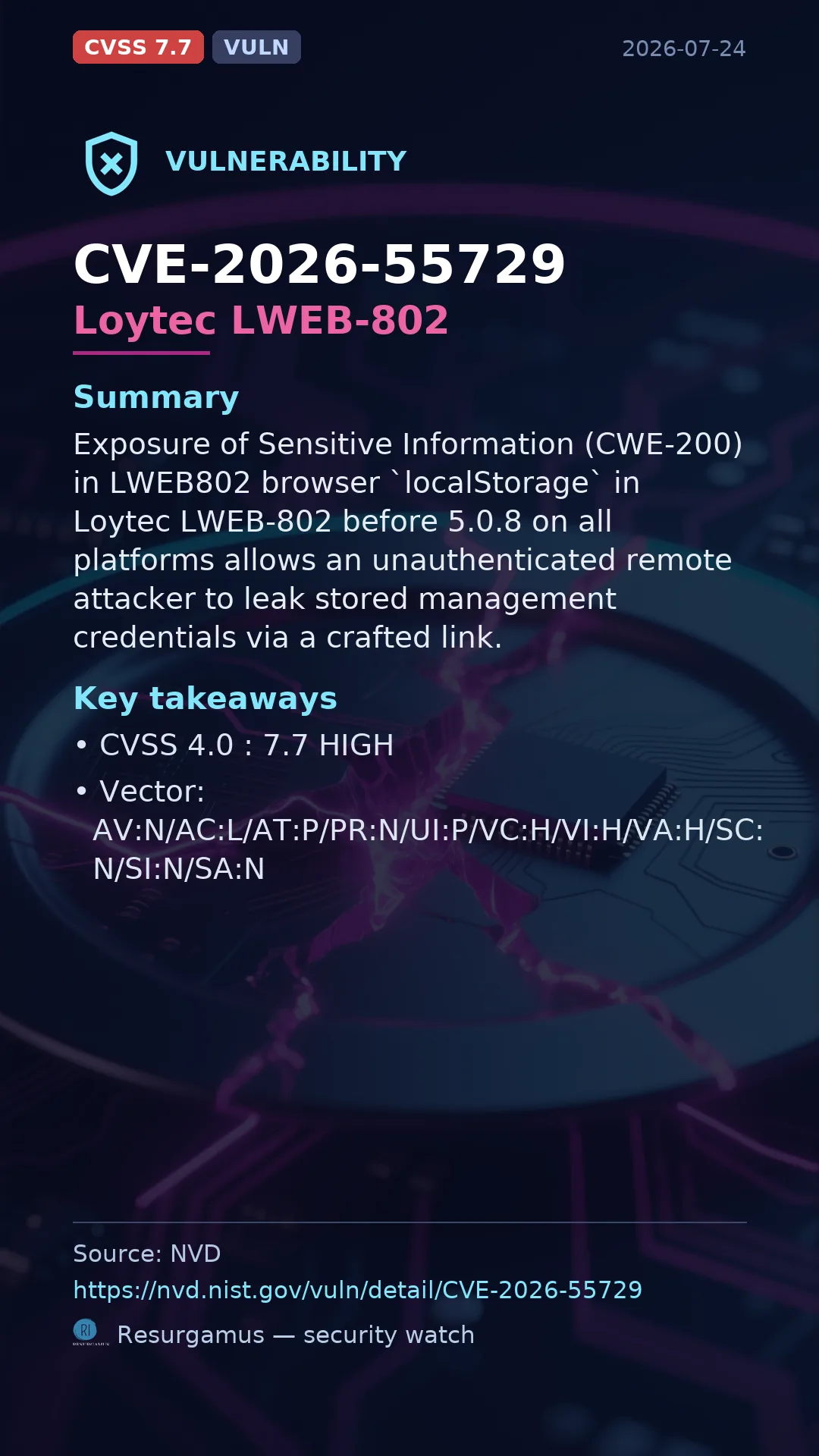 CVE-2026-55729 - Loytec LWEB-802 vulnerability