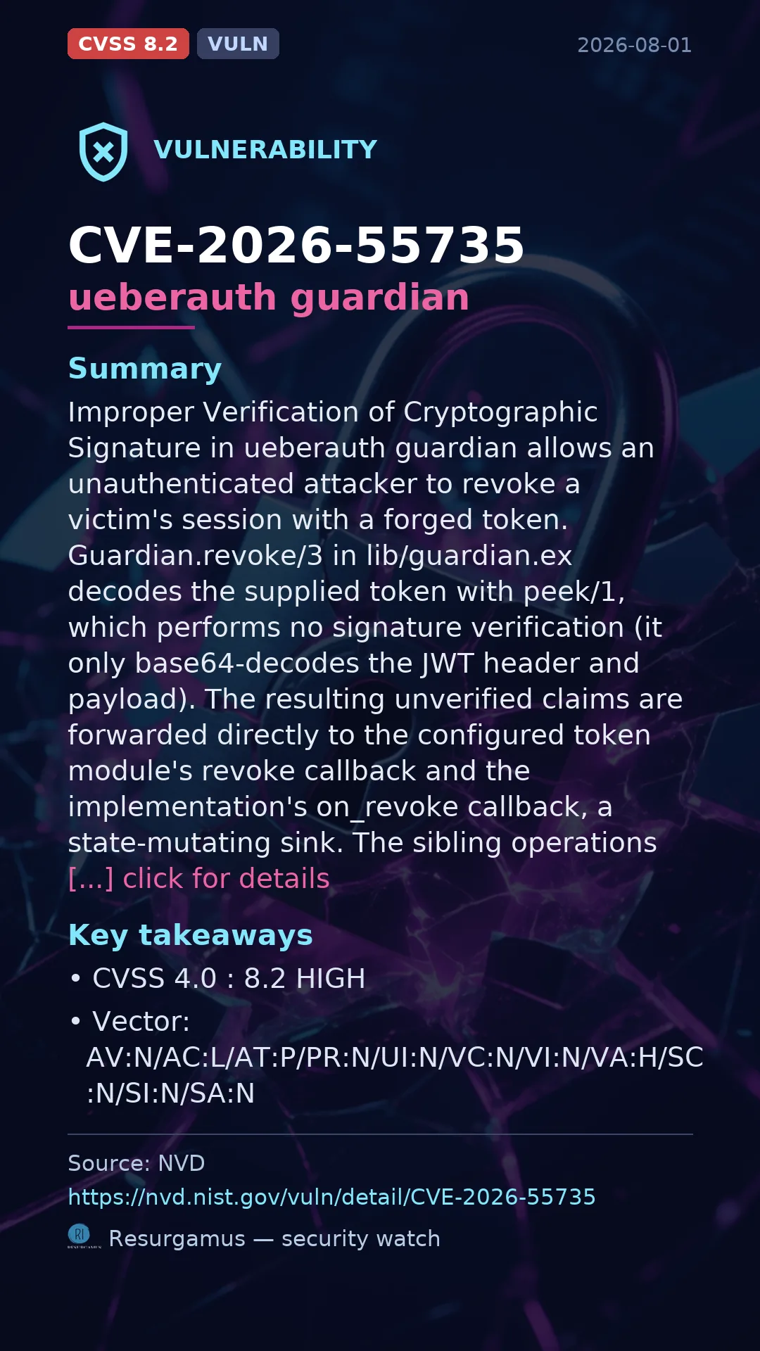 CVE-2026-55735 ueberauth guardian Vulnerability