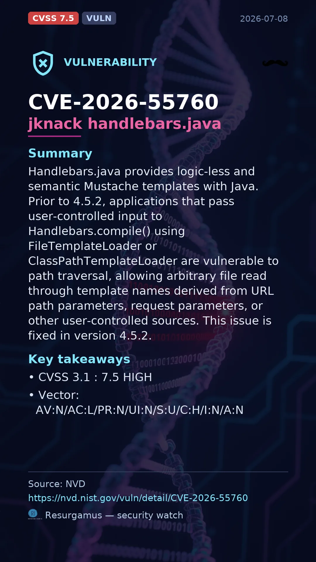 CVE-2026-55760 jknack handlebars.java Vulnerability