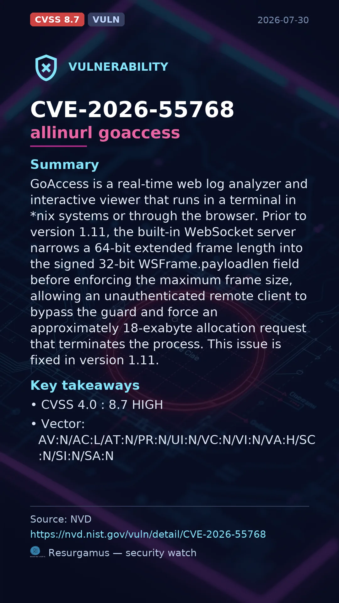 CVE-2026-55768 allinurl goaccess Vulnerability