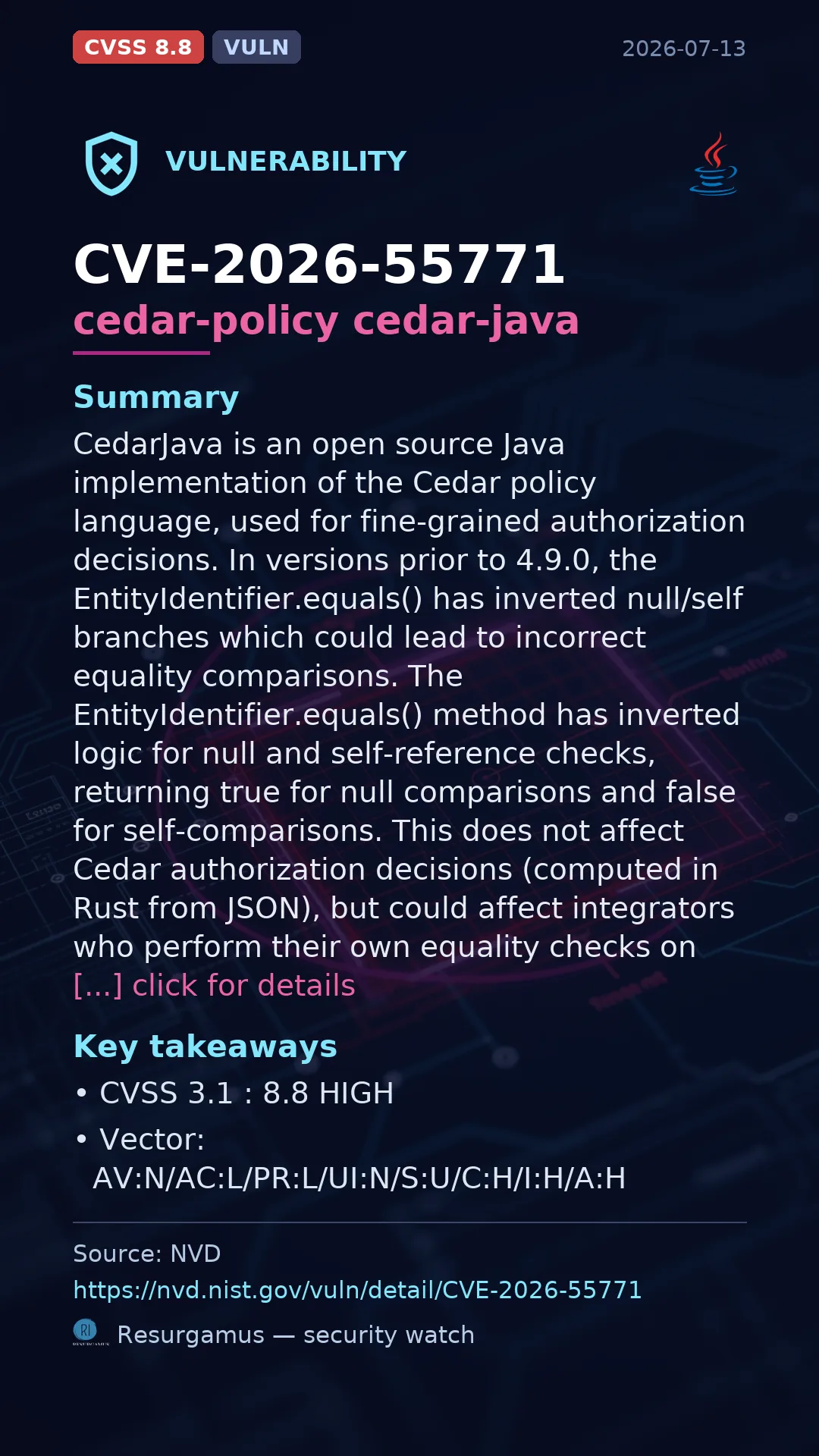 CVE-2026-55771 cedar-policy cedar-java Vulnerability
