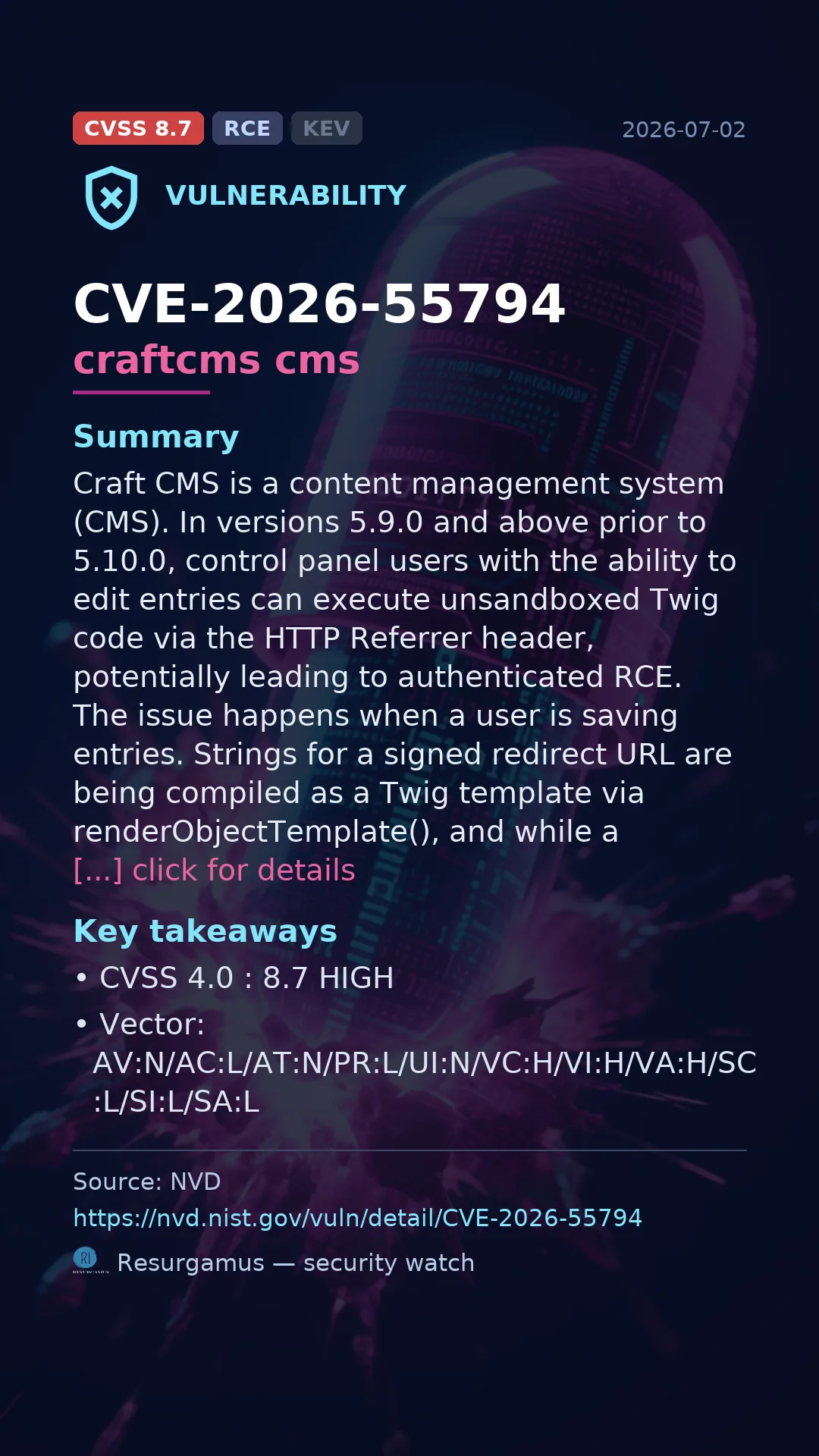 CVE-2026-55794 craftcms cms Vulnerability