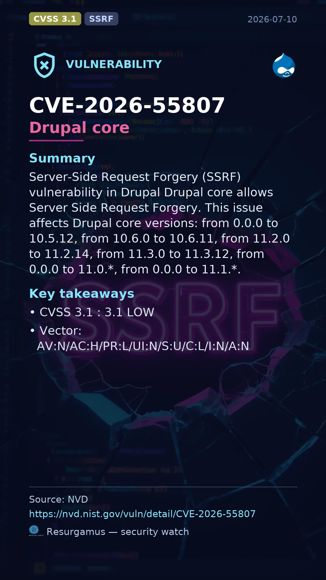 CVE-2026-55807 Drupal core Vulnerability