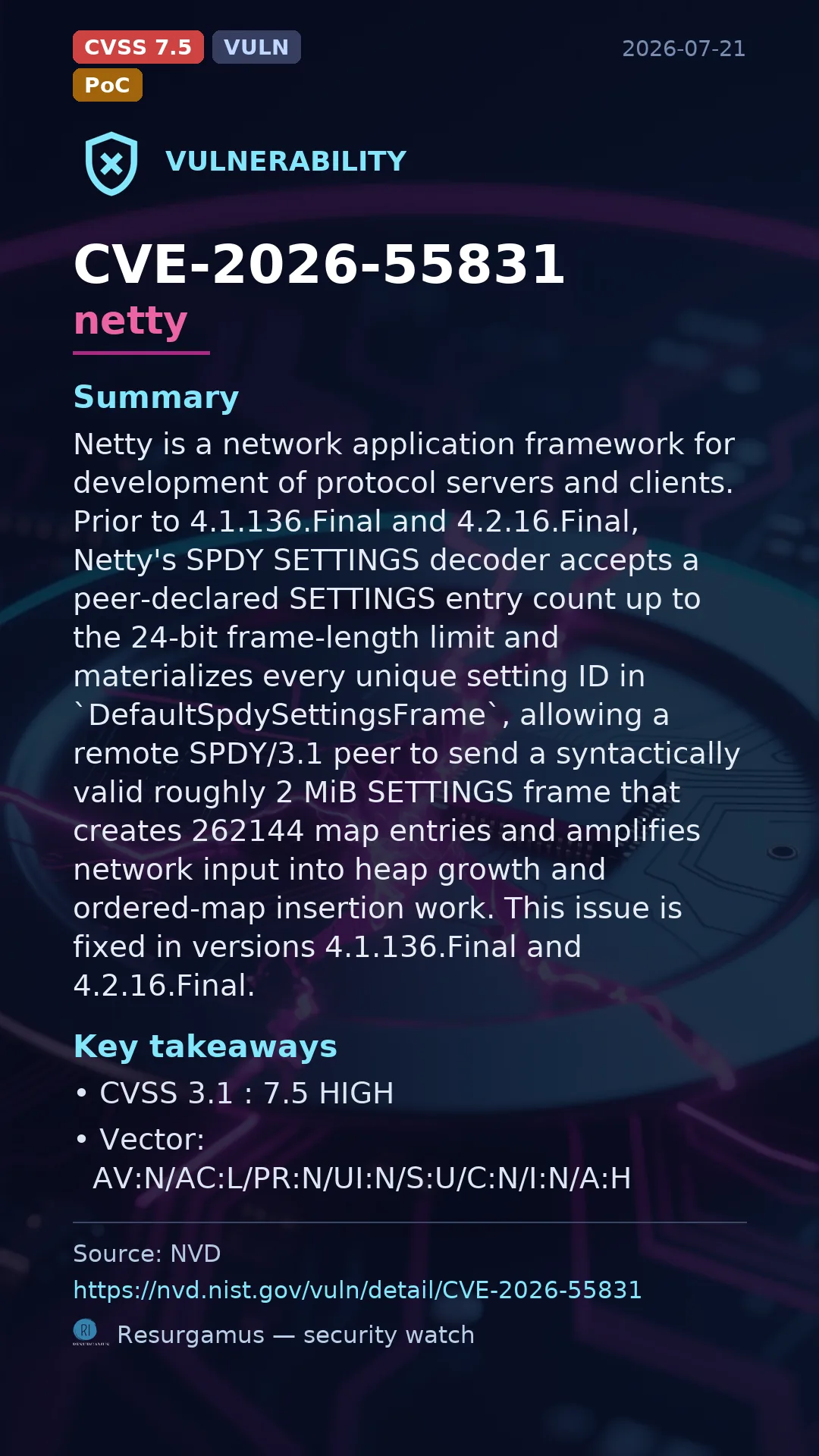 CVE-2026-55831 netty Vulnerability