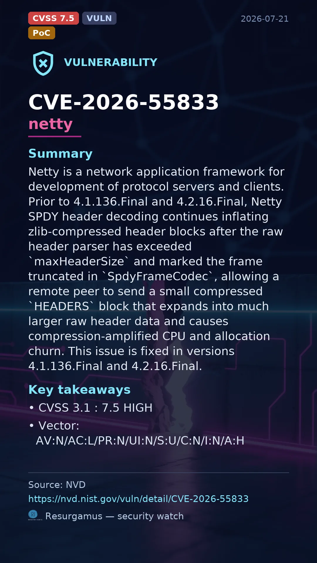 CVE-2026-55833 netty Vulnerability