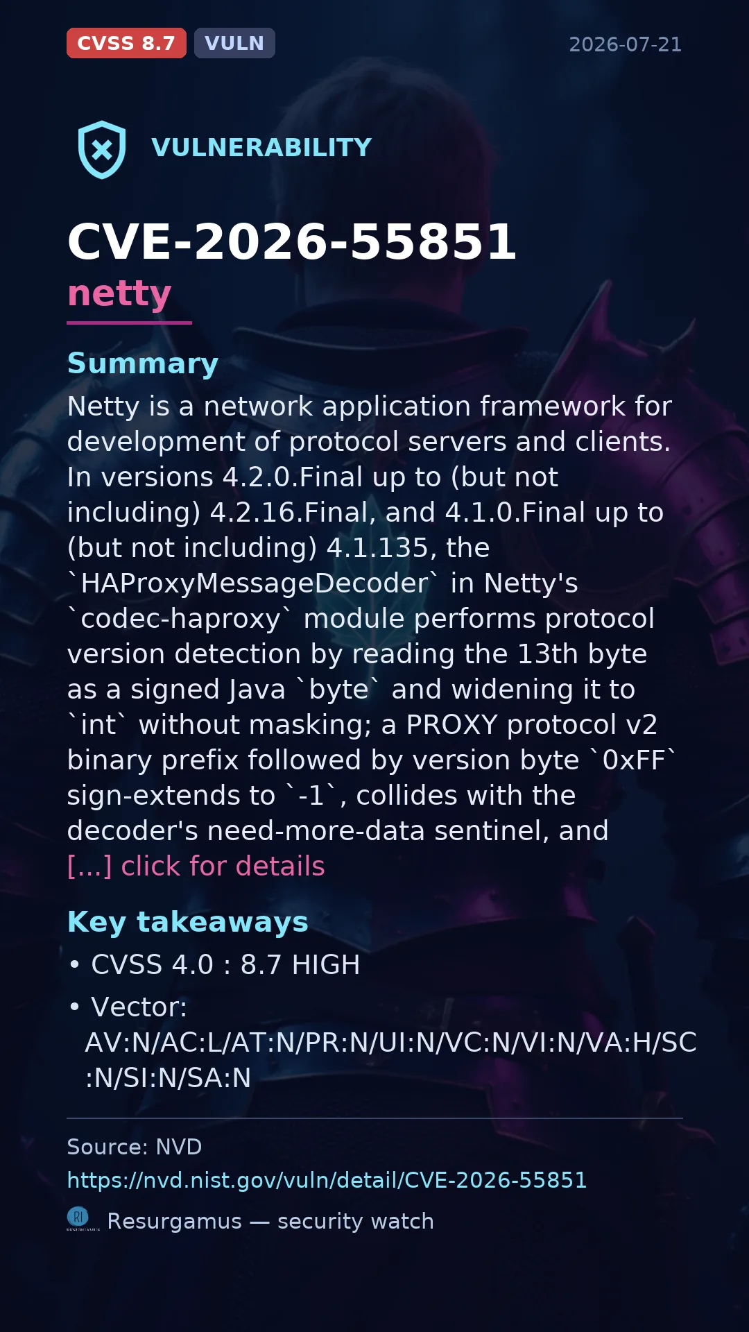 CVE-2026-55851 netty Vulnerability