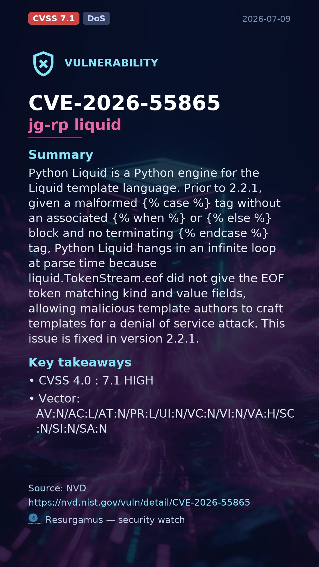 CVE-2026-55865 jg-rp liquid Vulnerability
