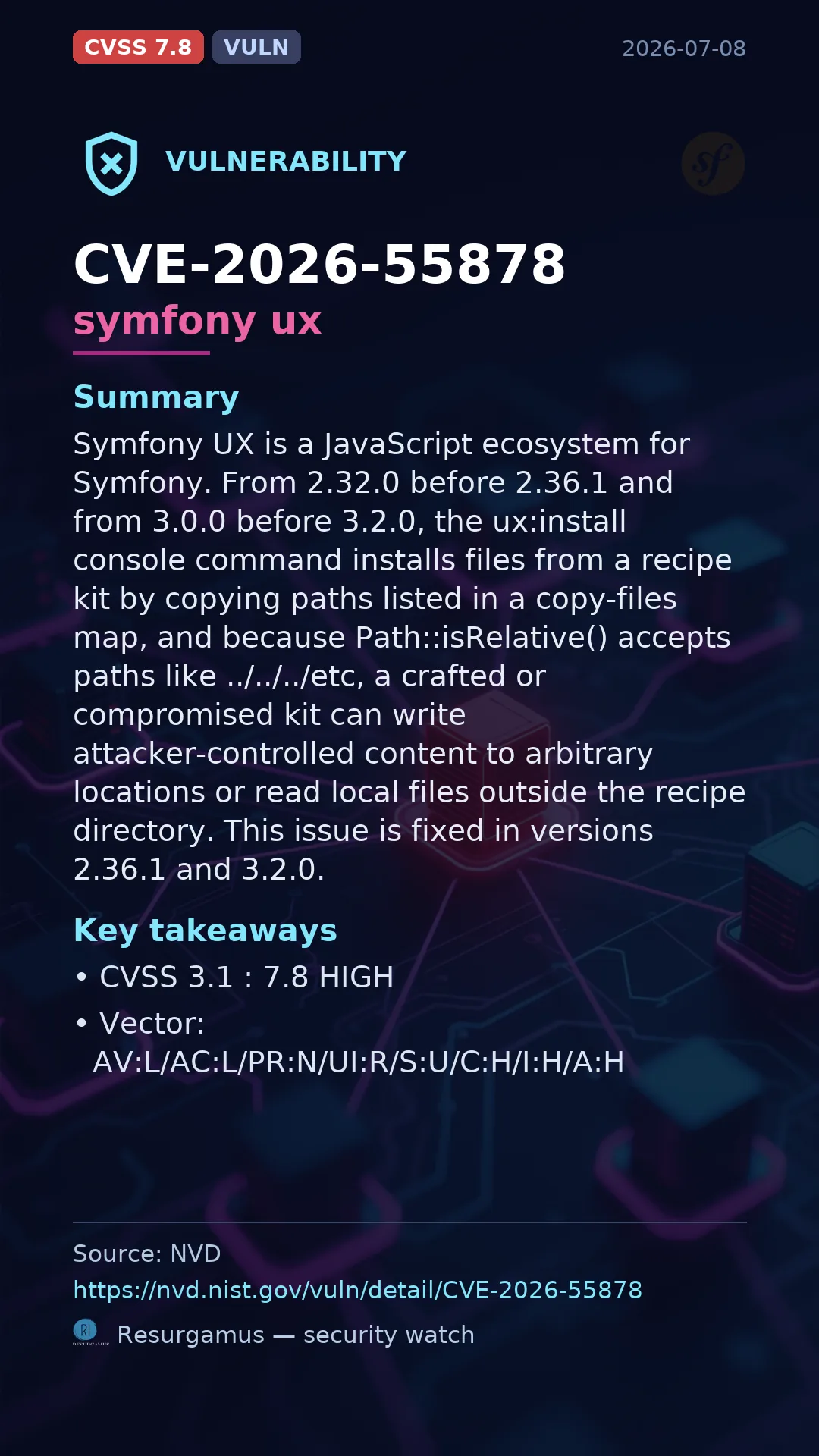 CVE-2026-55878 symfony ux Vulnerability