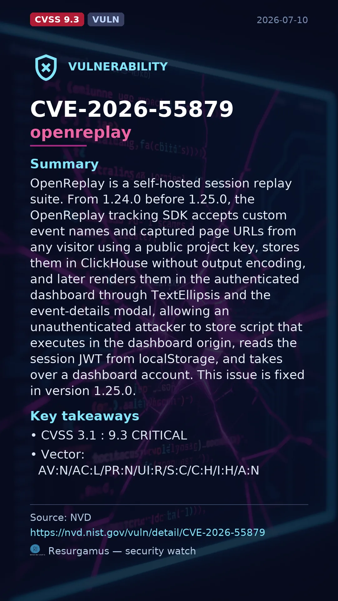 CVE-2026-55879 openreplay Vulnerability