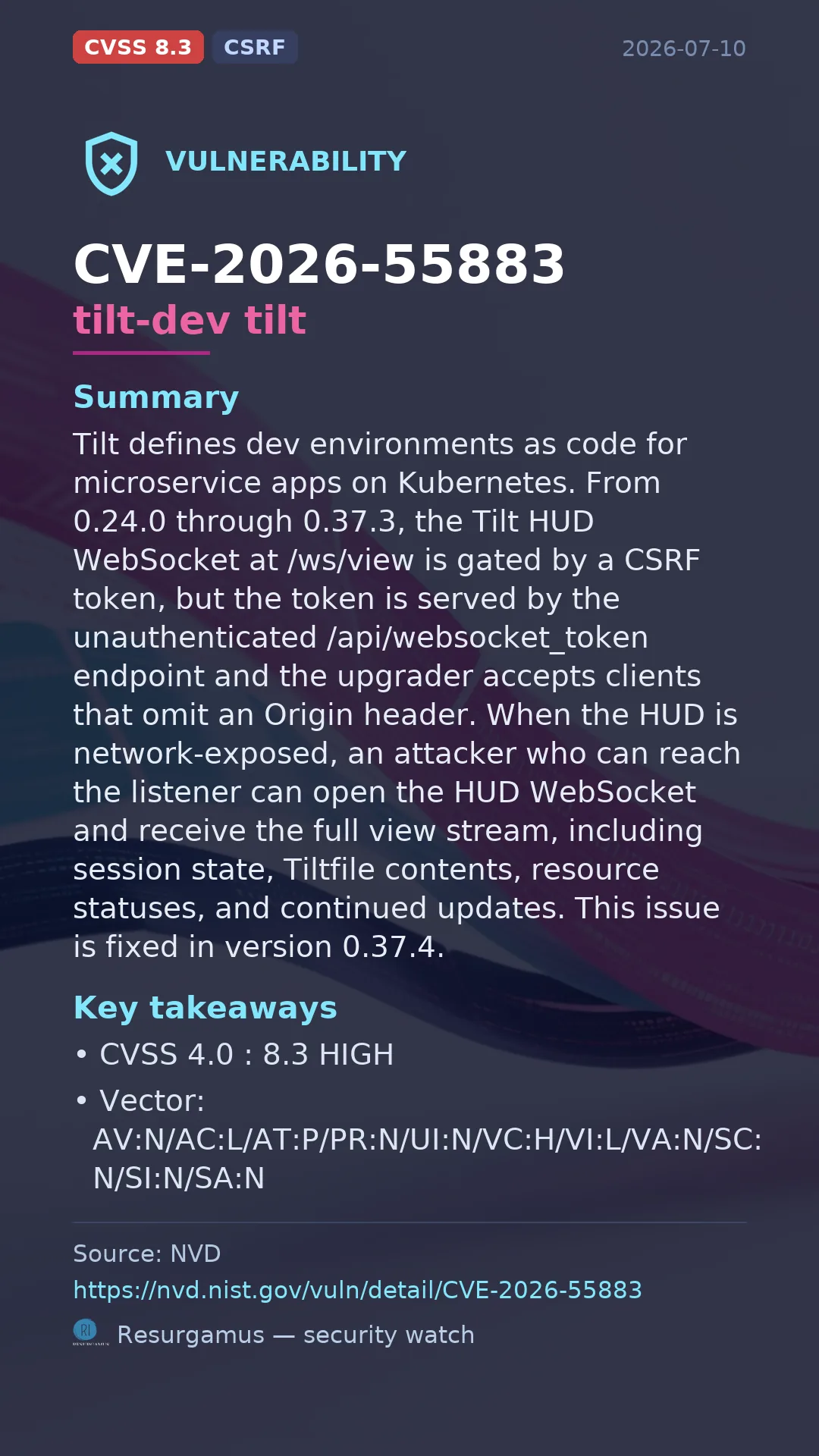 CVE-2026-55883 tilt-dev tilt Vulnerability