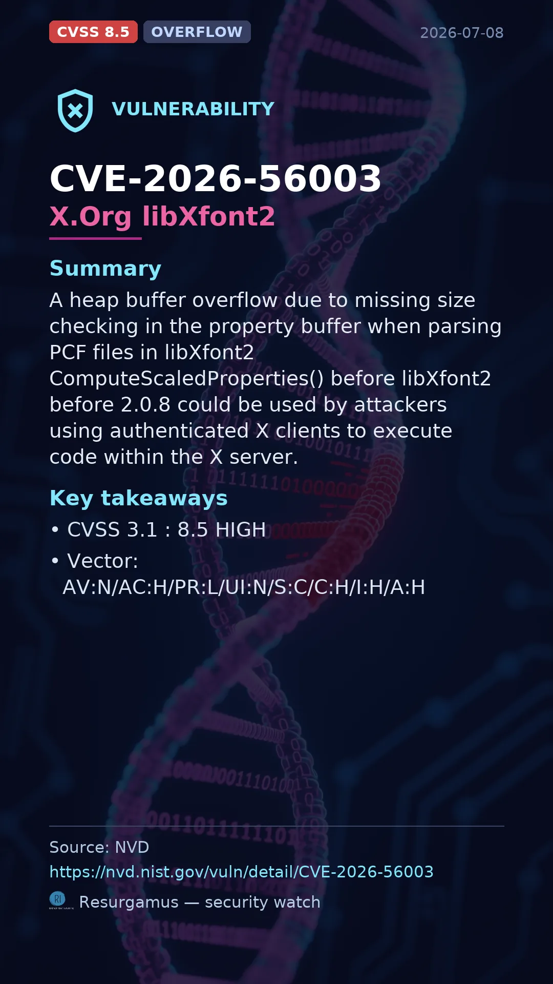 CVE-2026-56003 X.Org libXfont2 Vulnerability