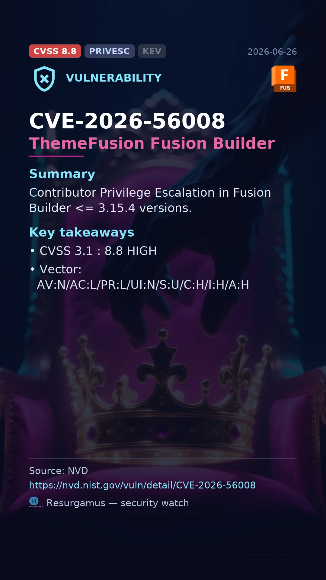 CVE-2026-56008 ThemeFusion Fusion Builder Vulnerability
