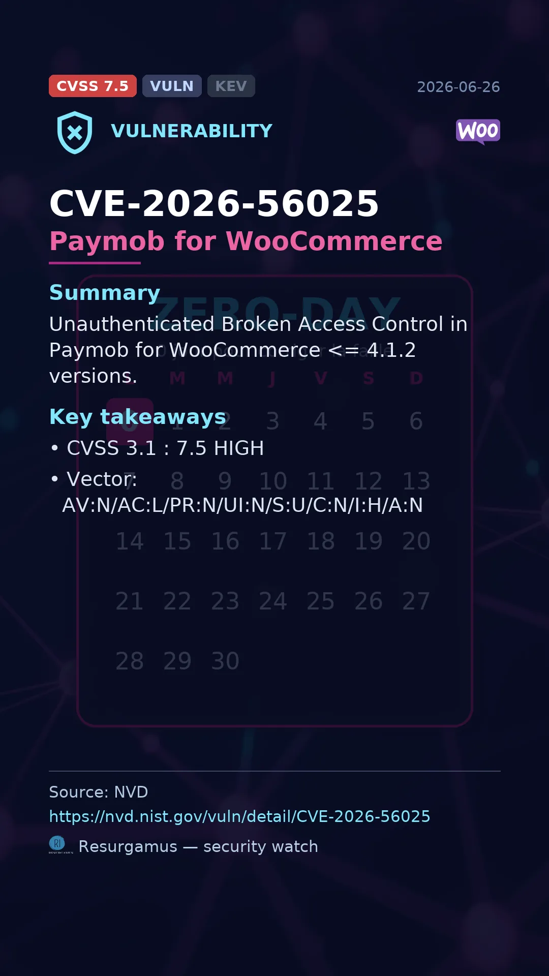 CVE-2026-56025 Paymob for WooCommerce Vulnerability