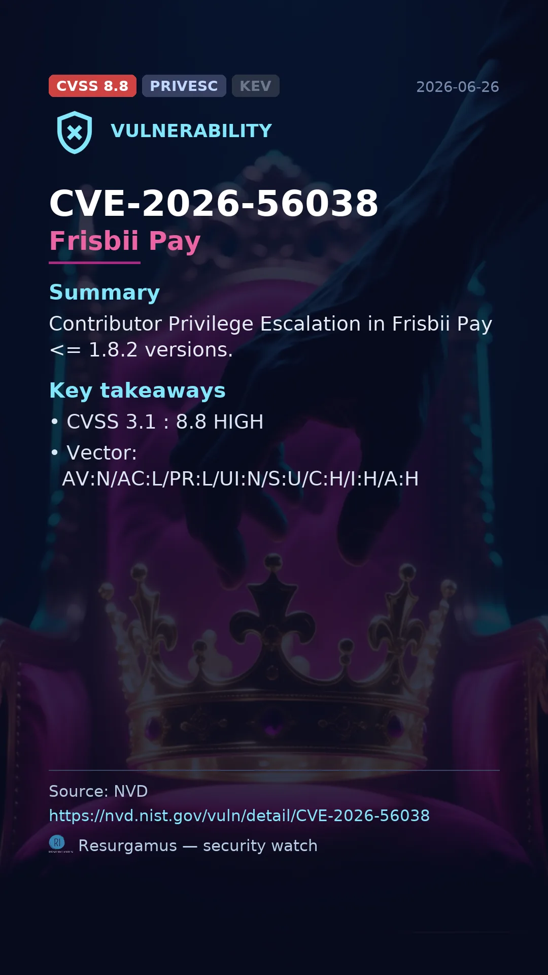 CVE-2026-56038 Frisbii Pay Vulnerability