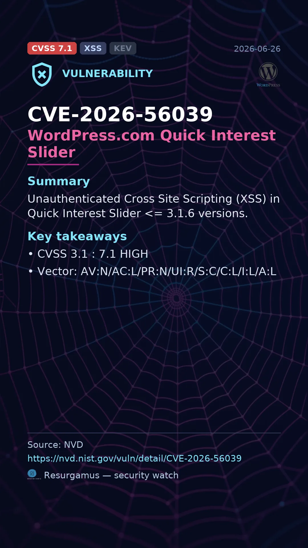 CVE-2026-56039 WordPress.com Quick Interest Slider Vulnerability