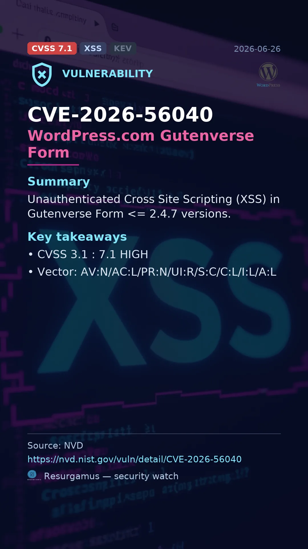 CVE-2026-56040 WordPress.com Gutenverse Form Vulnerability