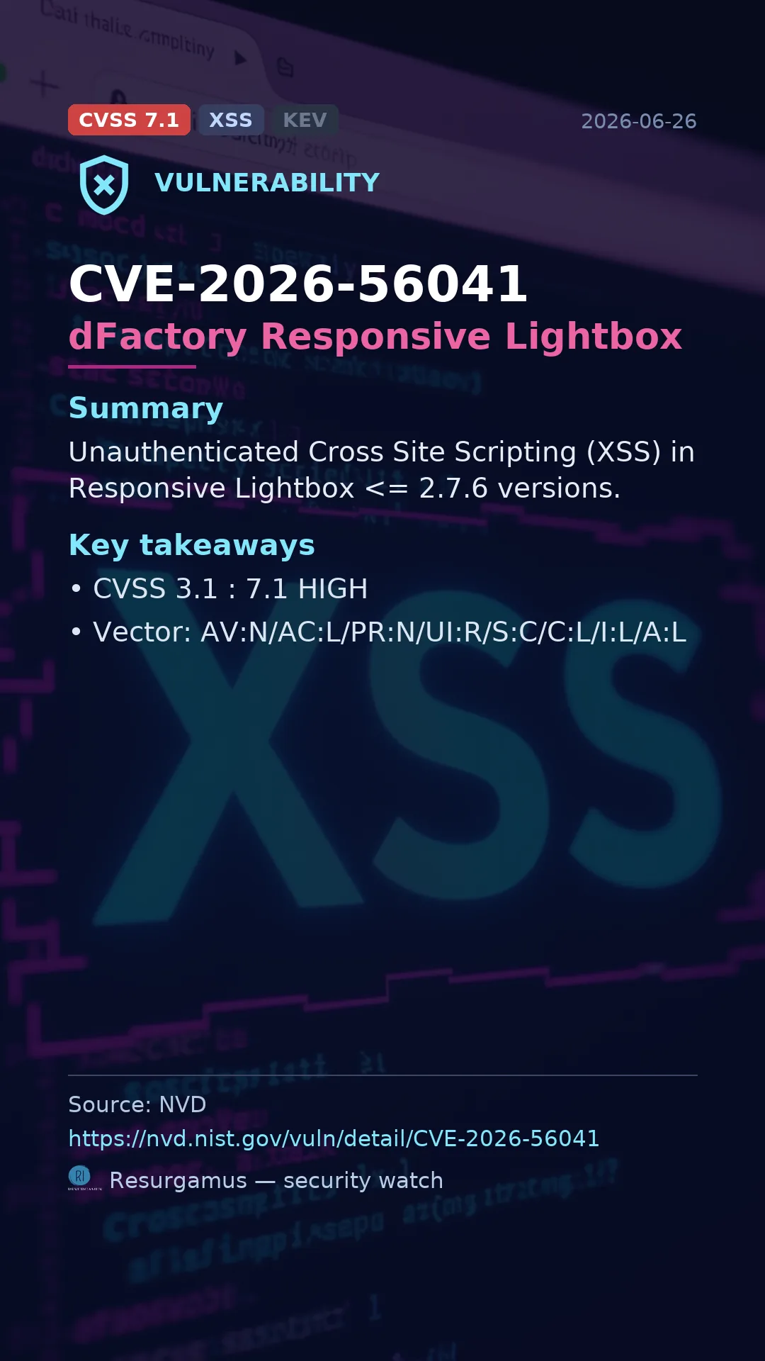 CVE-2026-56041 dFactory Responsive Lightbox Vulnerability