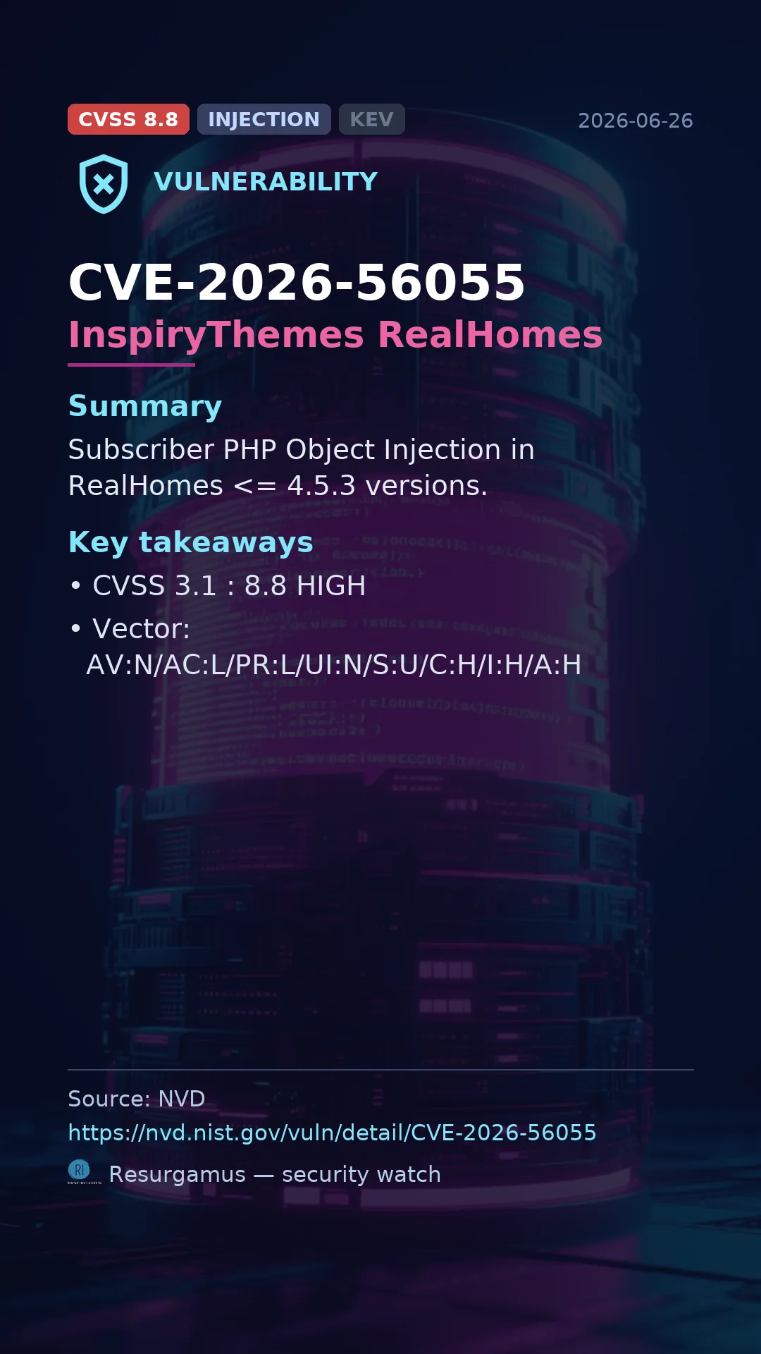 CVE-2026-56055 InspiryThemes RealHomes Vulnerability