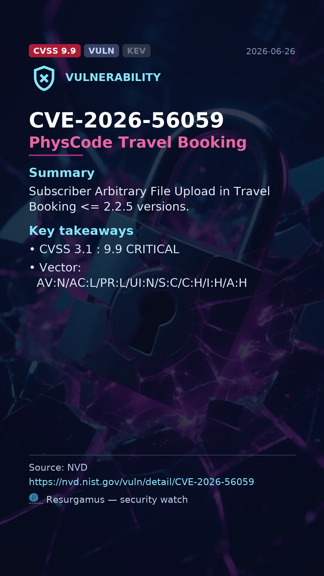 CVE-2026-56059 PhysCode Travel Booking Vulnerability
