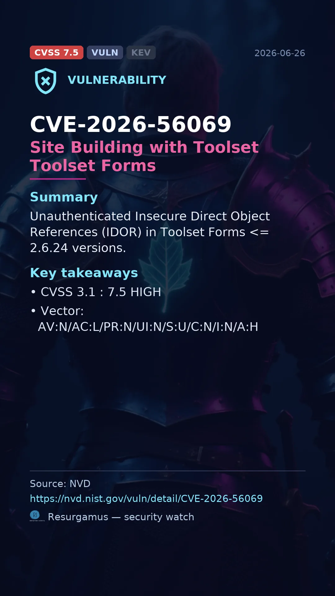 CVE-2026-56069 Site Building with Toolset Toolset Forms Vulnerability