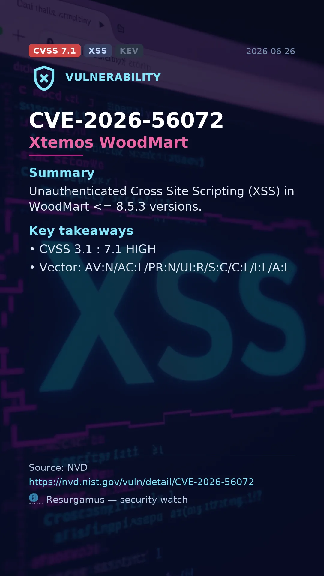 CVE-2026-56072 Xtemos WoodMart Vulnerability