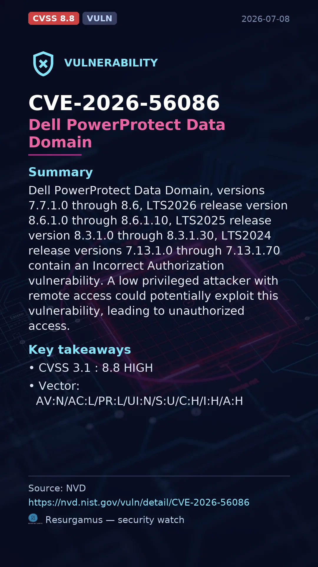 CVE-2026-56086 Dell PowerProtect Data Domain Vulnerability