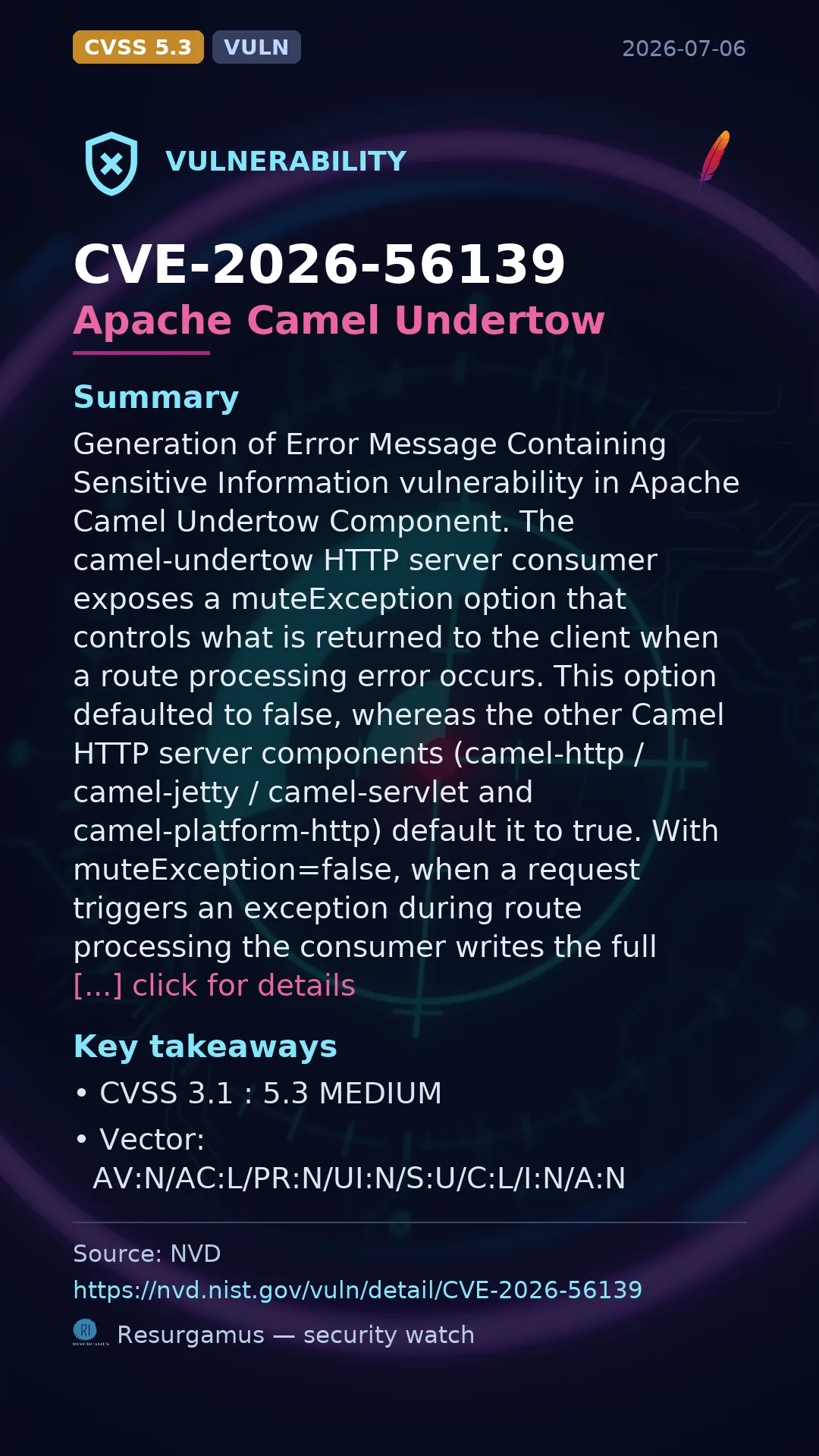 CVE-2026-56139 Apache Camel Undertow Vulnerability