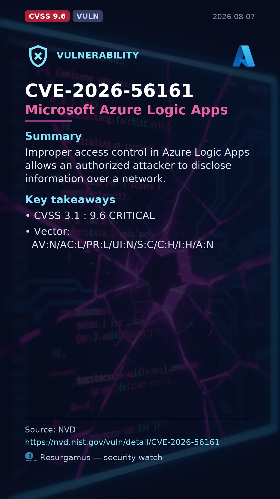 CVE-2026-56161 Microsoft Azure Logic Apps Vulnerability