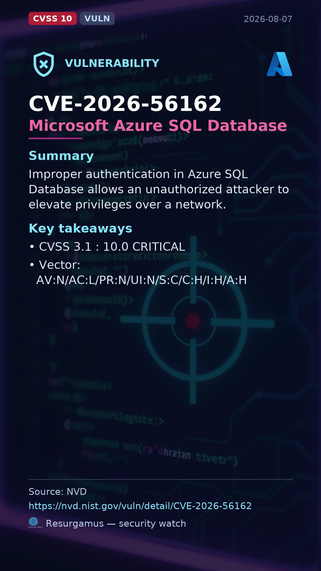 CVE-2026-56162 Microsoft Azure SQL Database Vulnerability