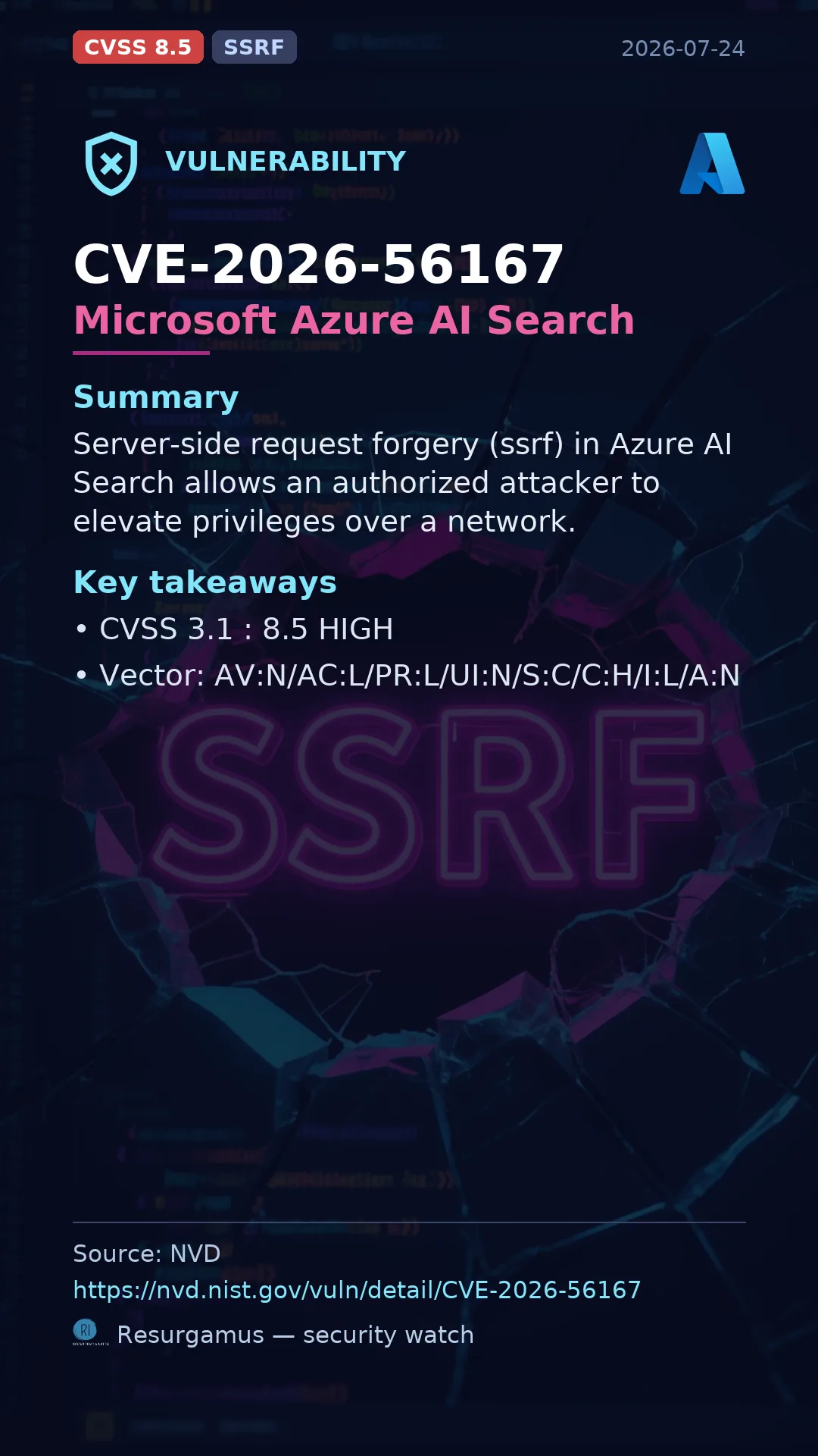CVE-2026-56167 - Microsoft Azure AI Search vulnerability