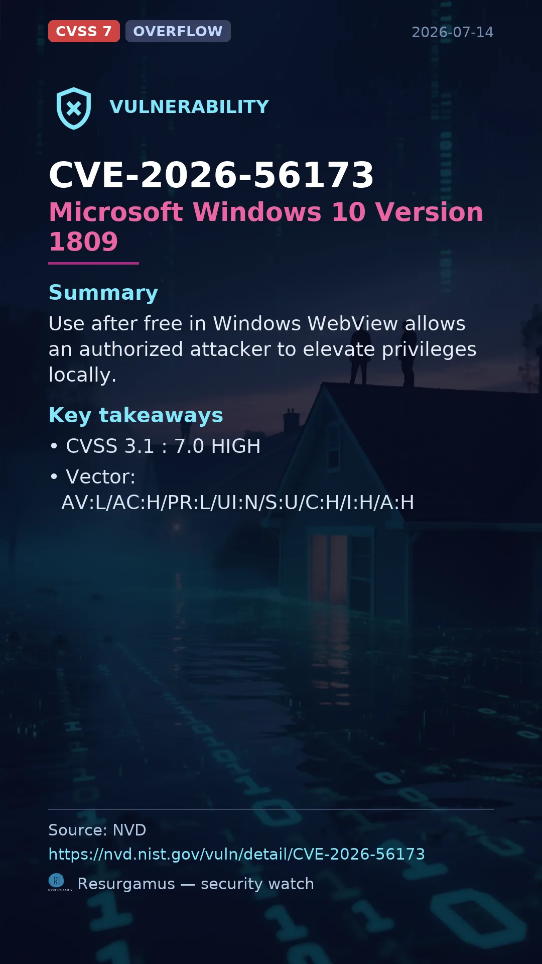 CVE-2026-56173 Microsoft Windows 10 Version 1809 Vulnerability