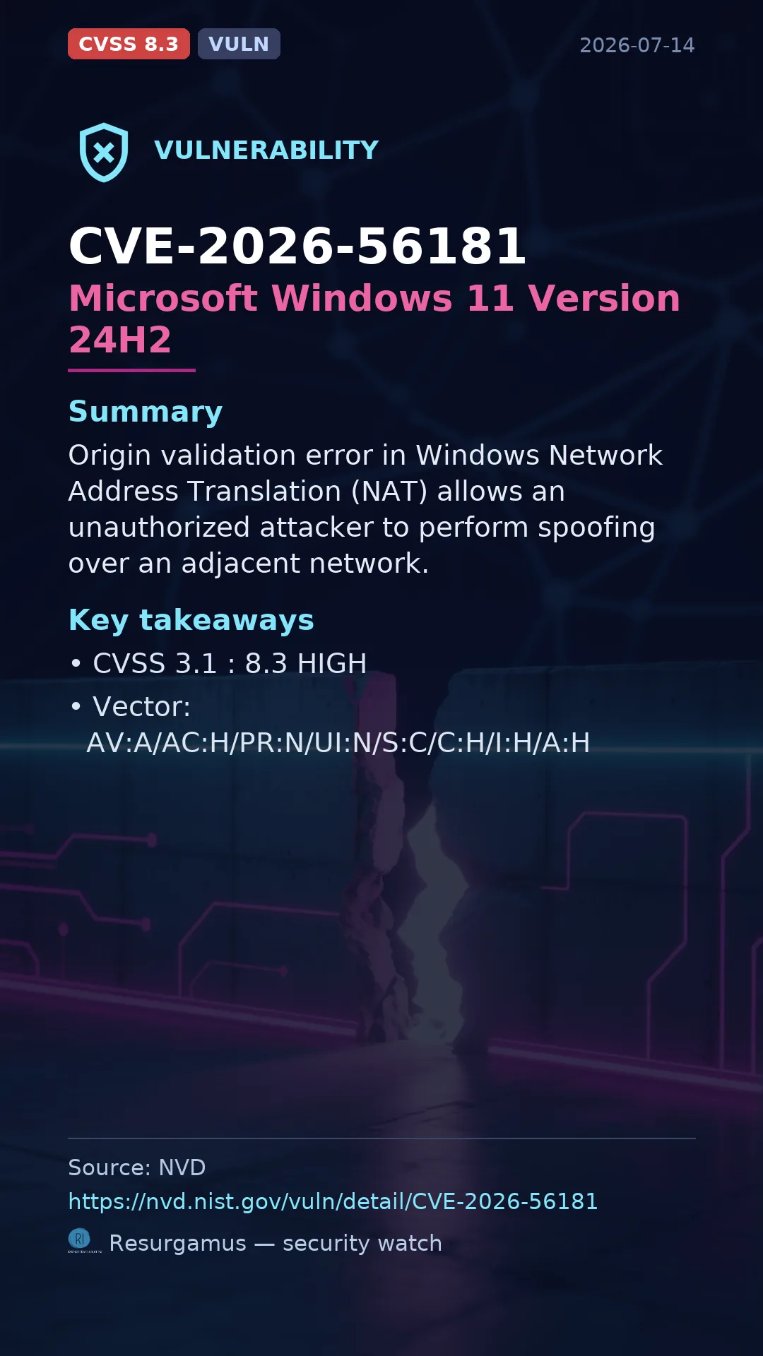 CVE-2026-56181 Microsoft Windows 11 Version 24H2 Vulnerability