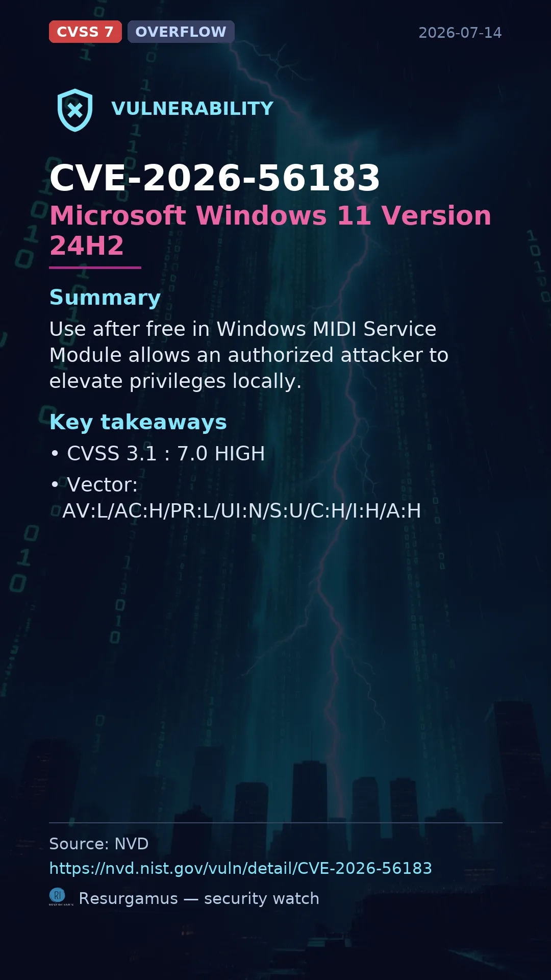 CVE-2026-56183 Microsoft Windows 11 Version 24H2 Vulnerability