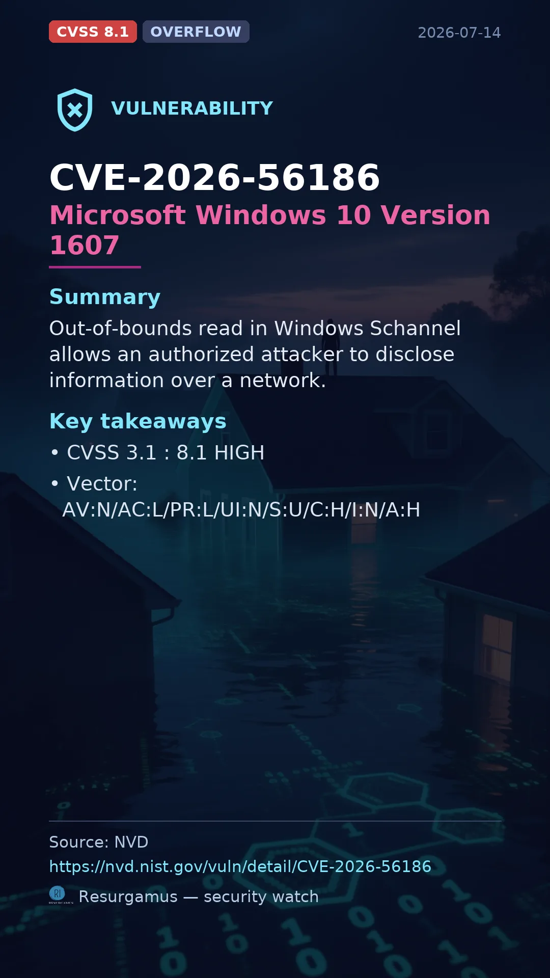 CVE-2026-56186 Microsoft Windows 10 Version 1607 Vulnerability