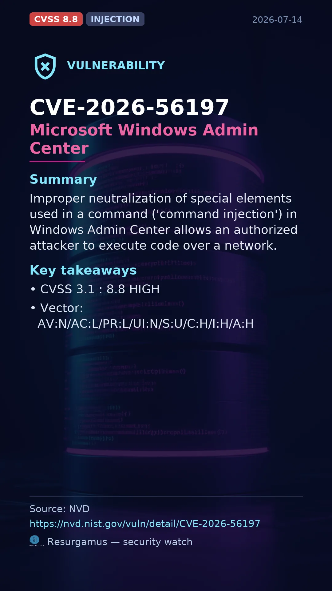 CVE-2026-56197 Microsoft Windows Admin Center Vulnerability