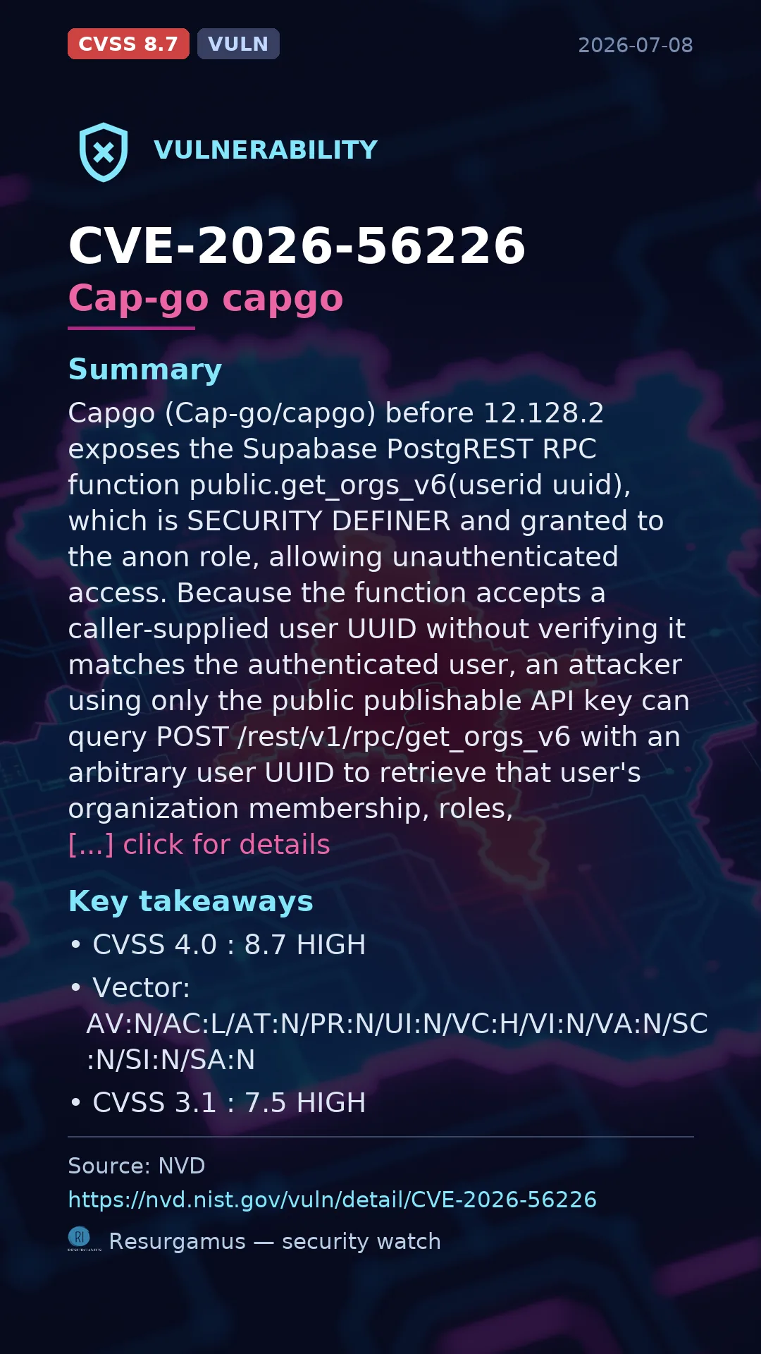 CVE-2026-56226 Cap-go capgo Vulnerability
