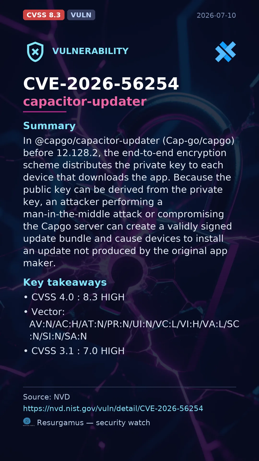 CVE-2026-56254 capacitor-updater Vulnerability