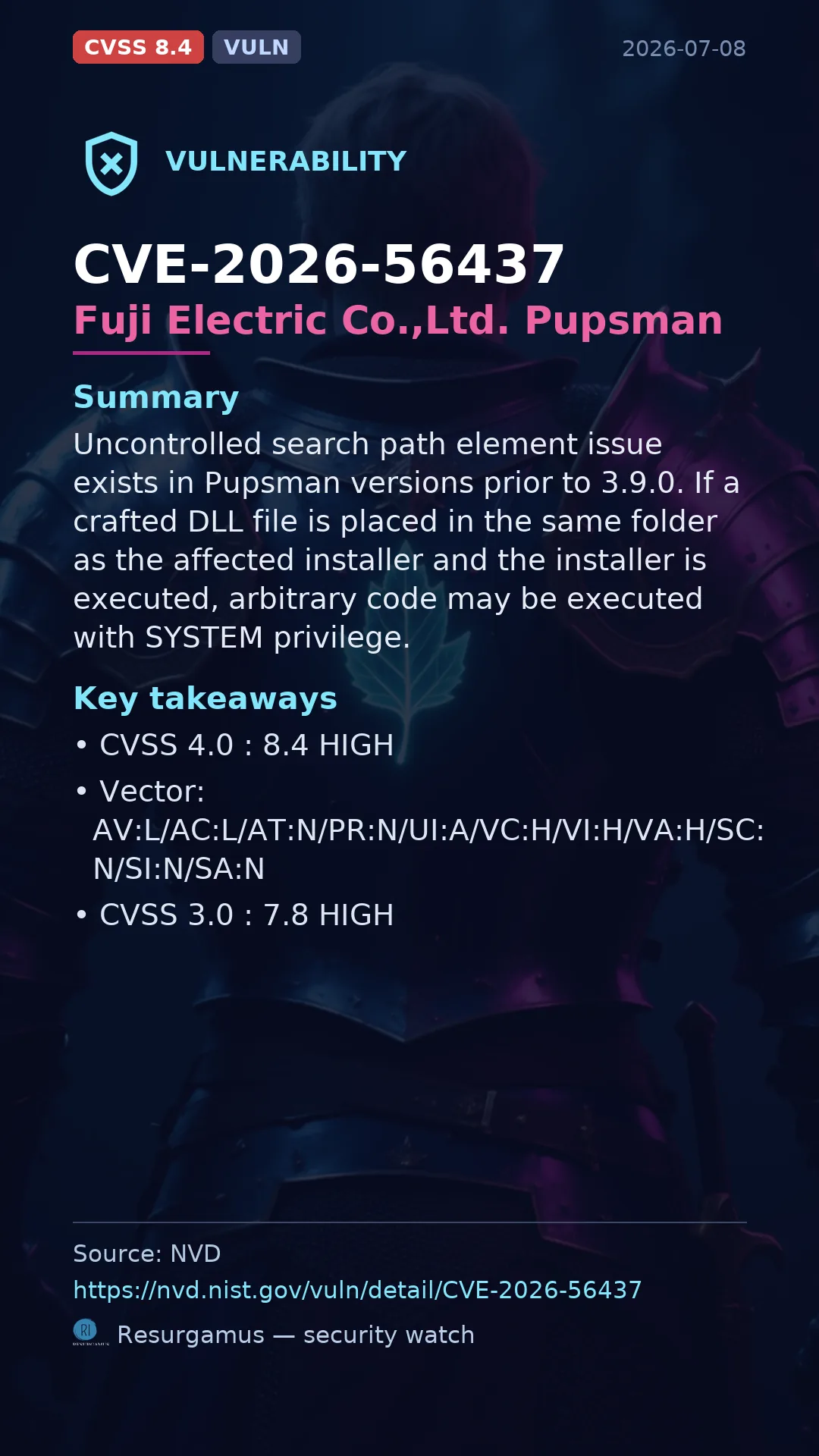 CVE-2026-56437 Fuji Electric Co.,Ltd. Pupsman Vulnerability