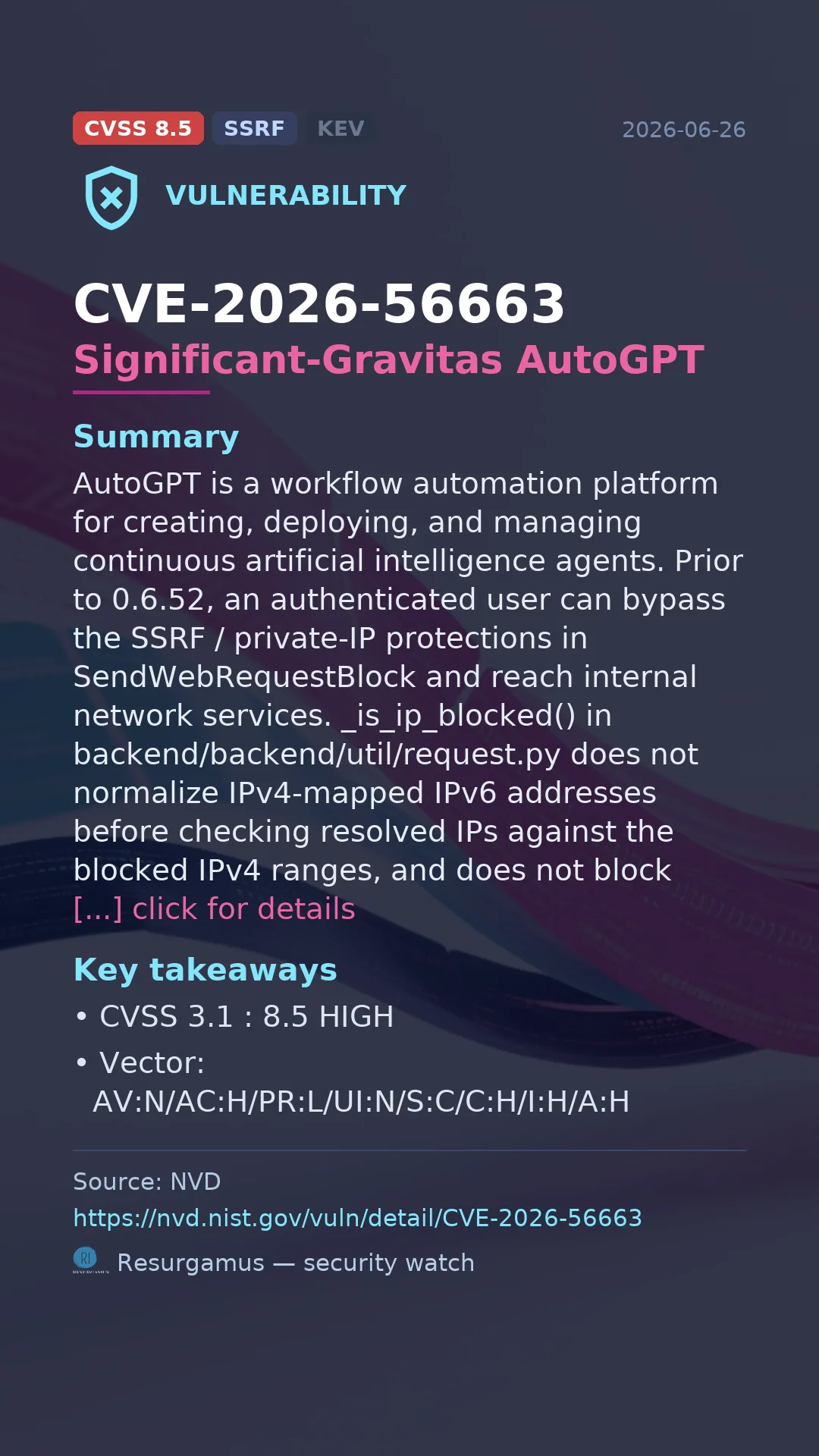 CVE-2026-56663 Significant-Gravitas AutoGPT Vulnerability