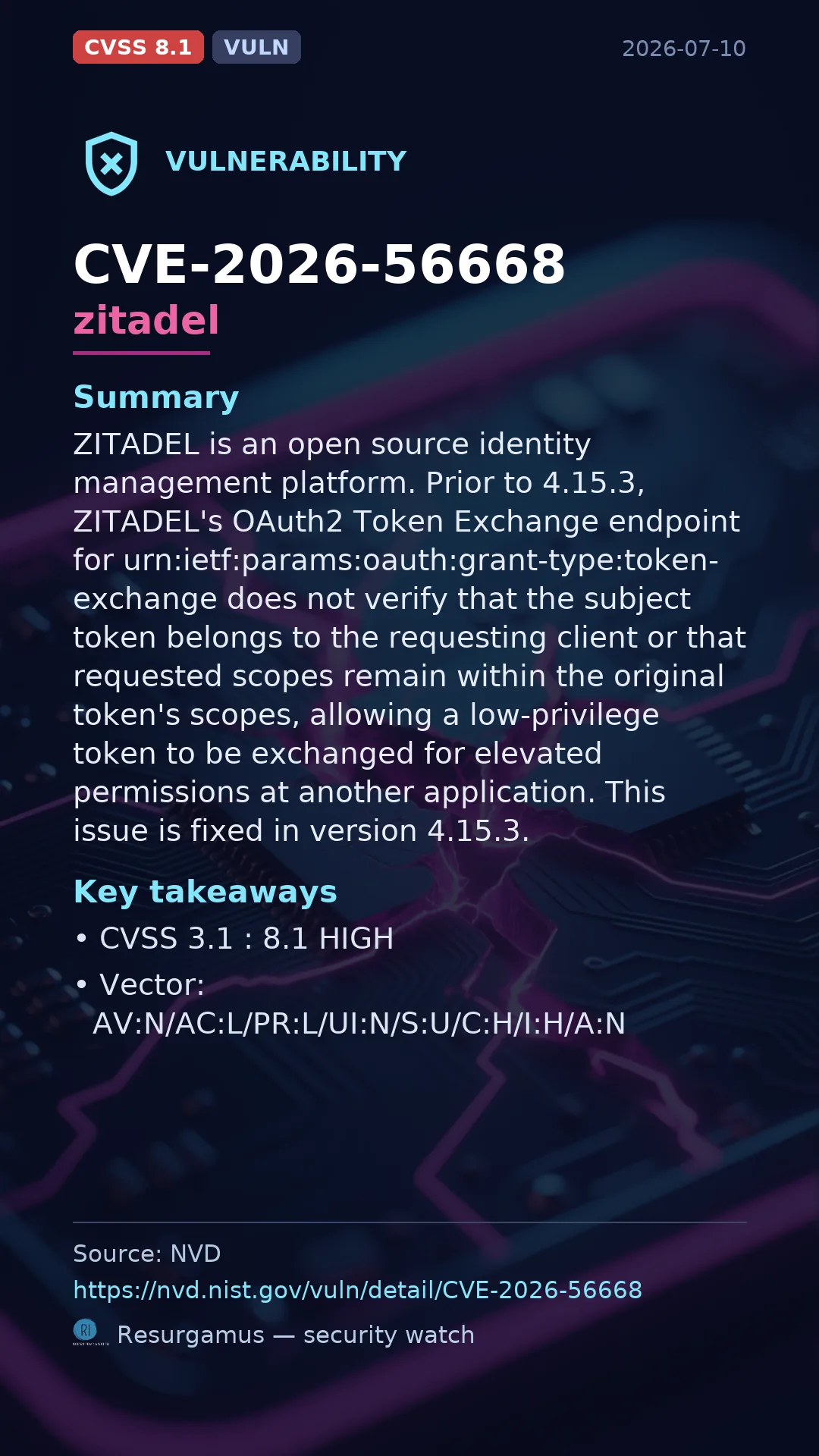 CVE-2026-56668 zitadel Vulnerability